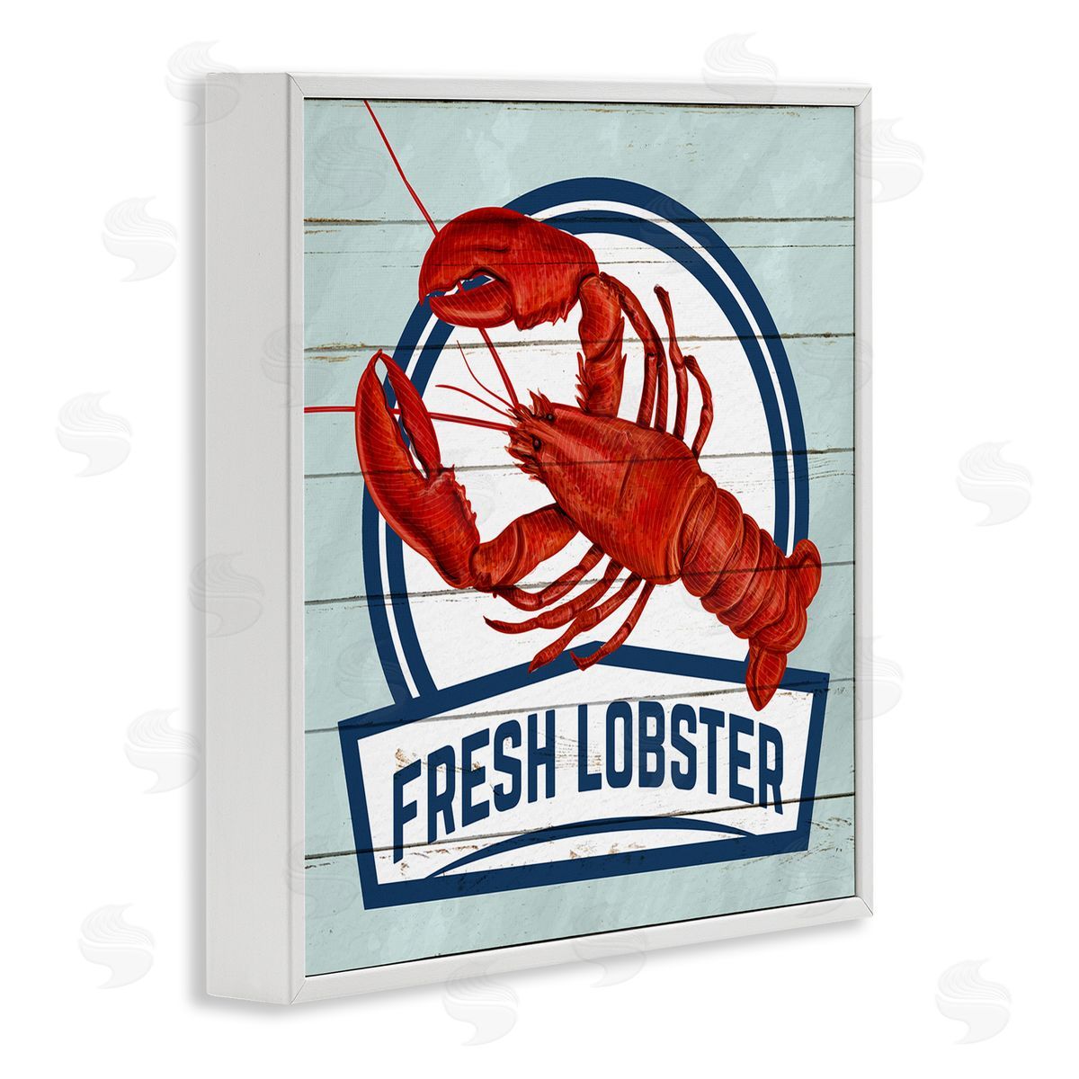 Kim Allen Fresh Lobster Sign Grain Pattern Rustic Beach House   White Framed Glicee Wall Art Print