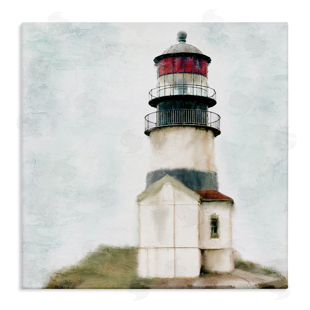 Kim Allen Calm Lighthouse Clear Sky Ocean Beach Painting Stretched Canvas Wall Art Print
