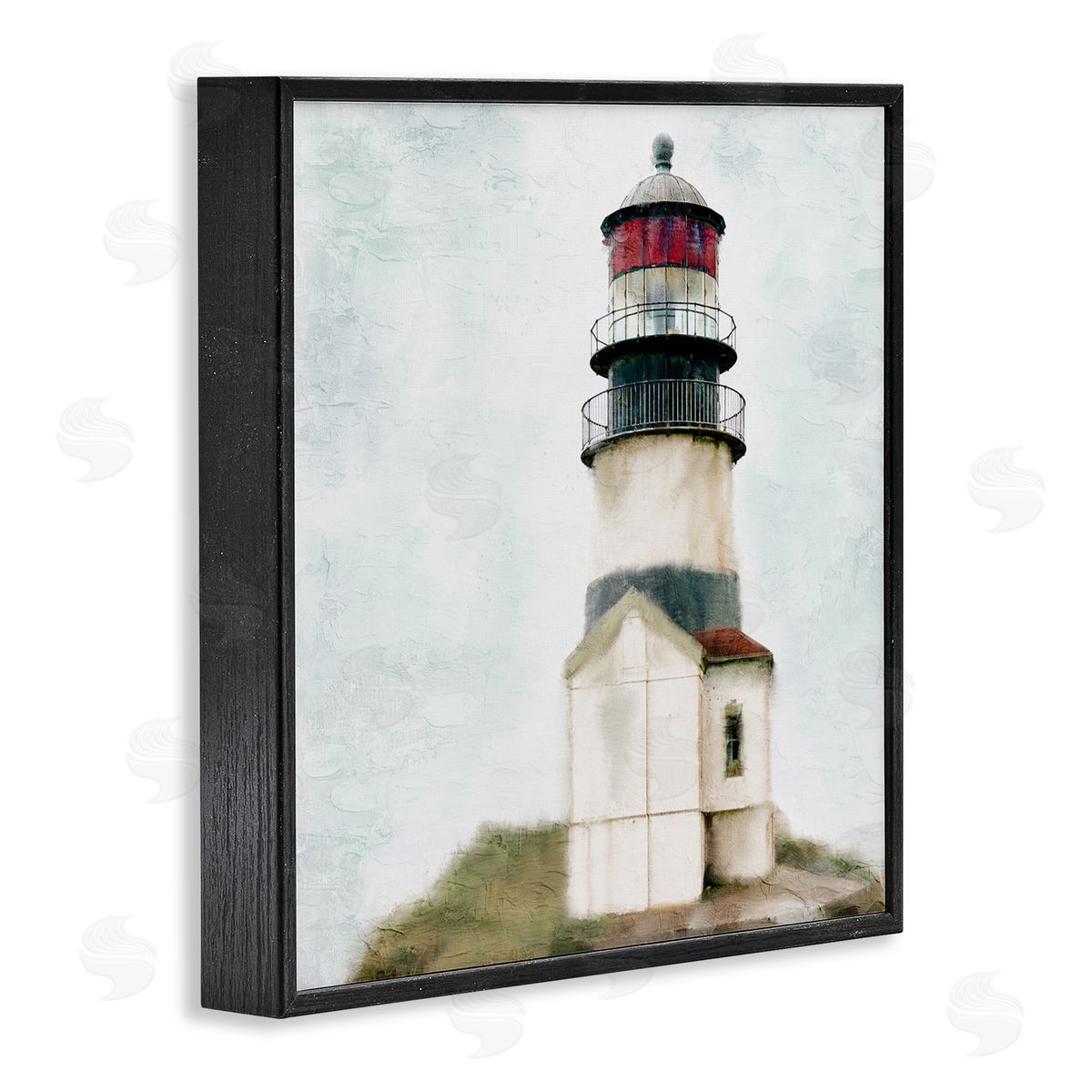 Kim Allen Calm Lighthouse Clear Sky Ocean Beach Painting Black Framed Glicee Wall Art Print