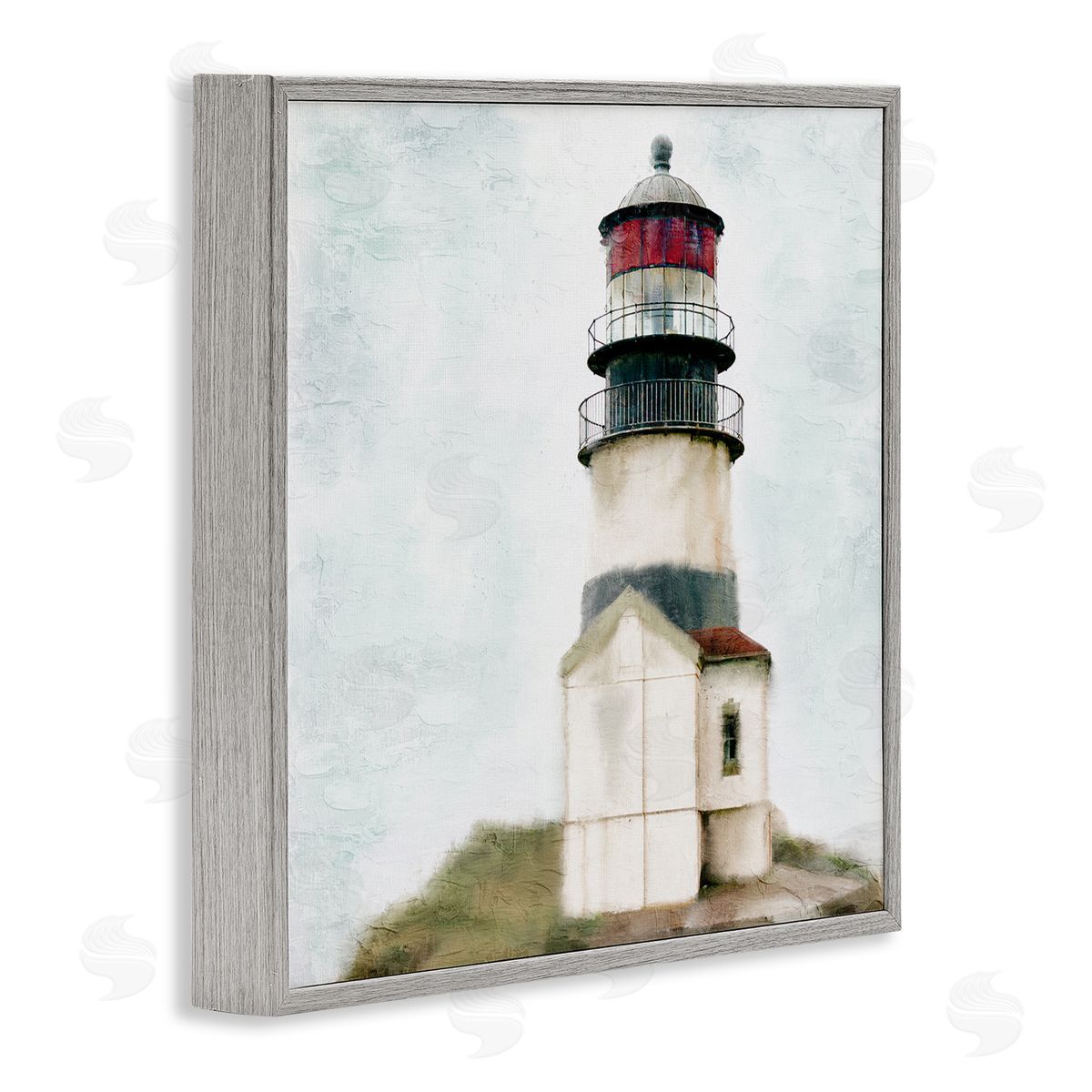 Kim Allen Calm Lighthouse Clear Sky Ocean Beach Painting Gray Framed Glicee Wall Art Print