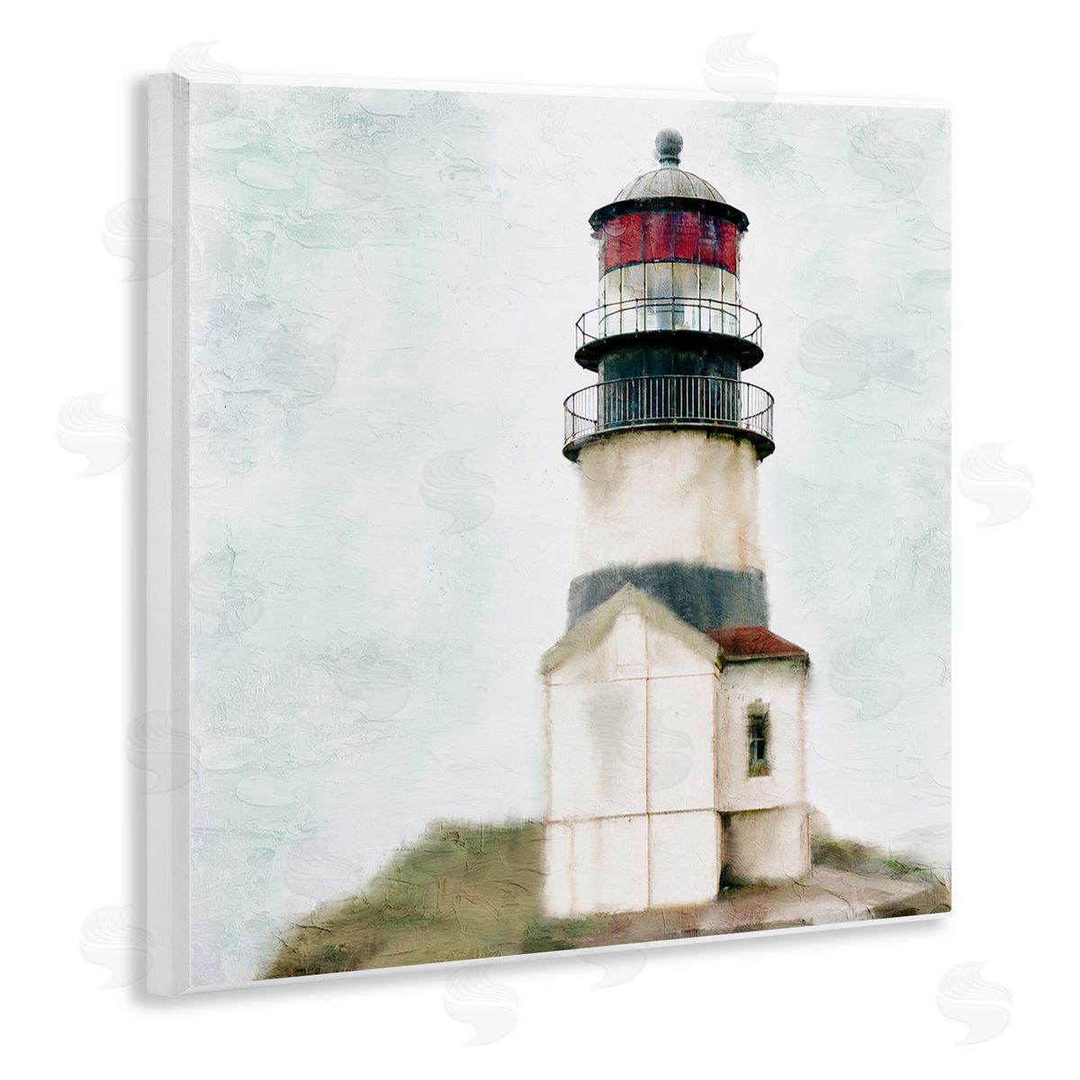 Kim Allen Calm Lighthouse Clear Sky Ocean Beach Painting Wooden Wall Plaque Art Print