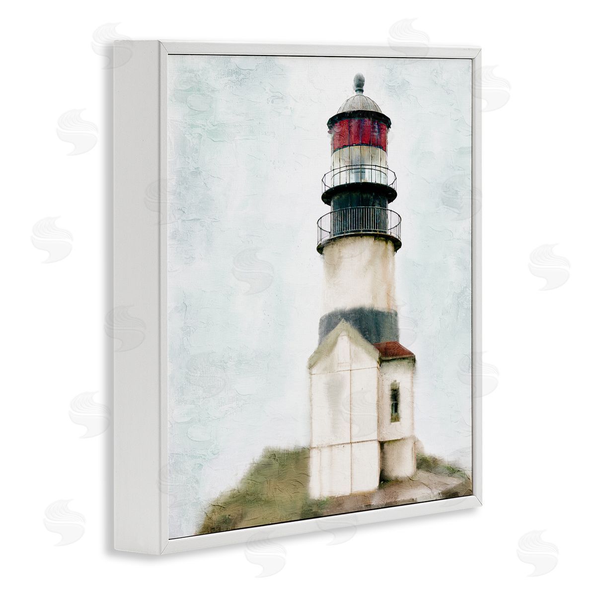 Kim Allen Calm Lighthouse Clear Sky Ocean Beach Painting White Framed Glicee Wall Art Print