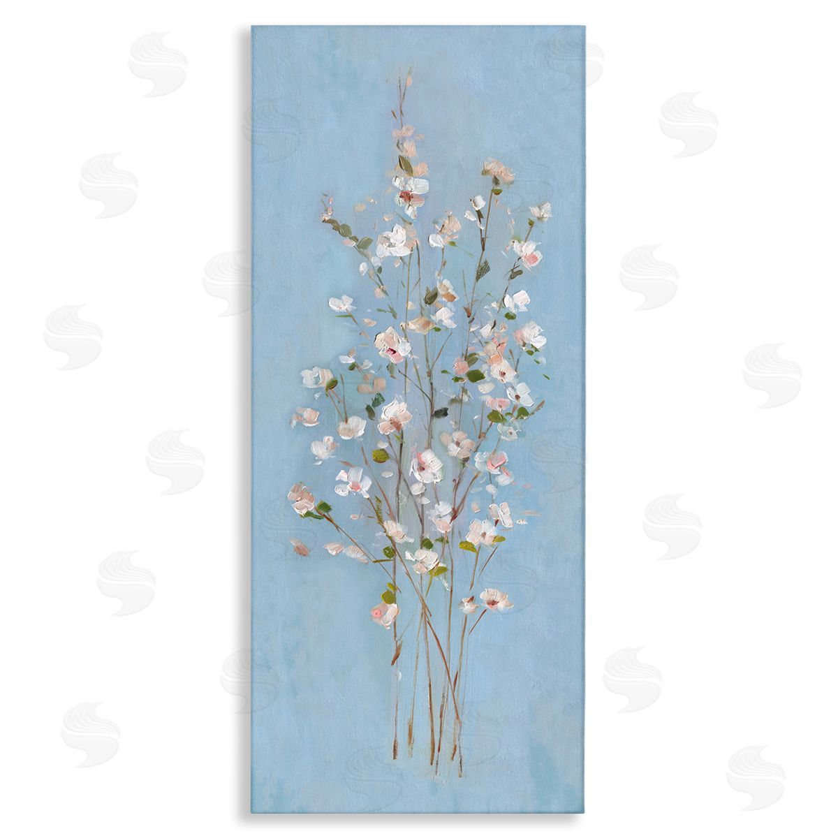 Sally Swatland Simple Botanical Floral Stems Pattern Blue Background 