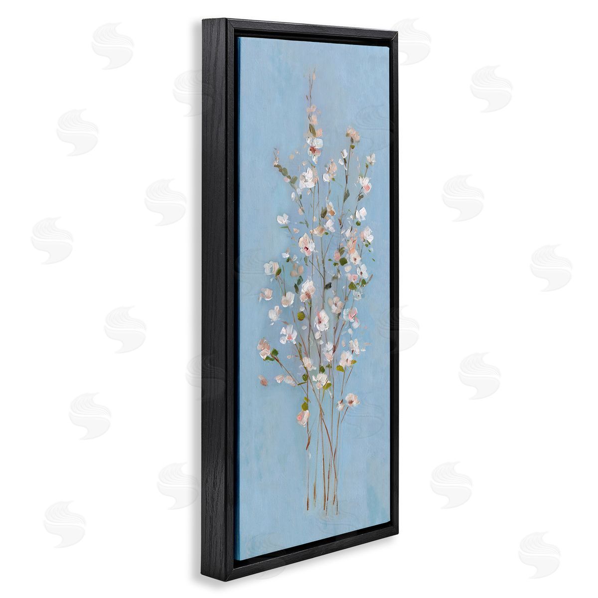 Sally Swatland Simple Botanical Floral Stems Pattern Blue Background 