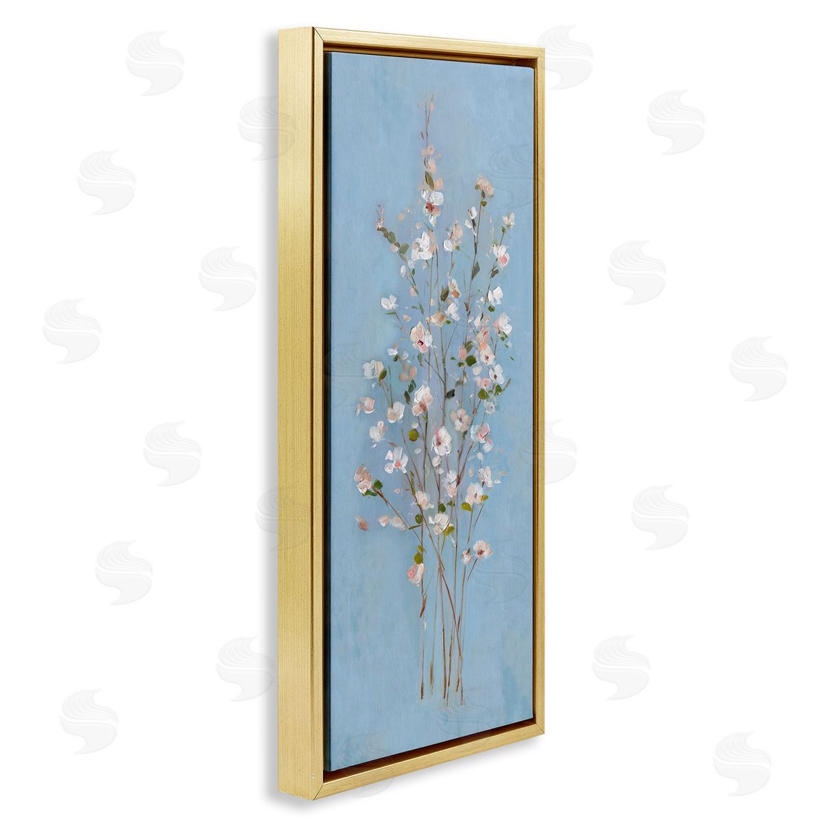 Sally Swatland Simple Botanical Floral Stems Pattern Blue Background 