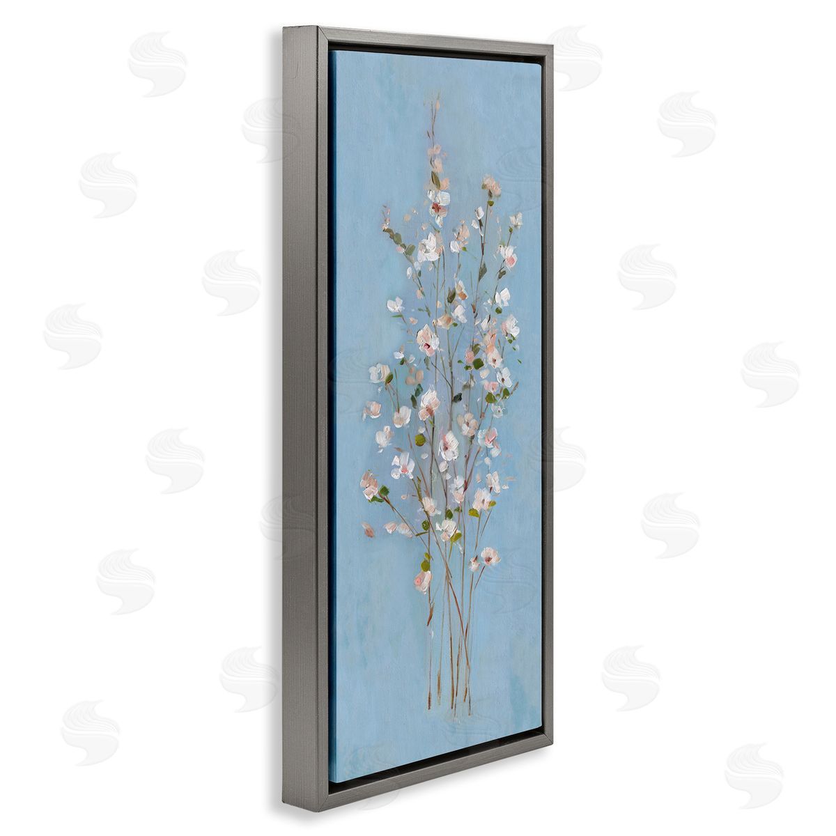 Sally Swatland Simple Botanical Floral Stems Pattern Blue Background 