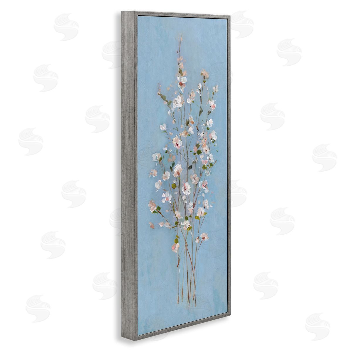 Sally Swatland Simple Botanical Floral Stems Pattern Blue Background 
