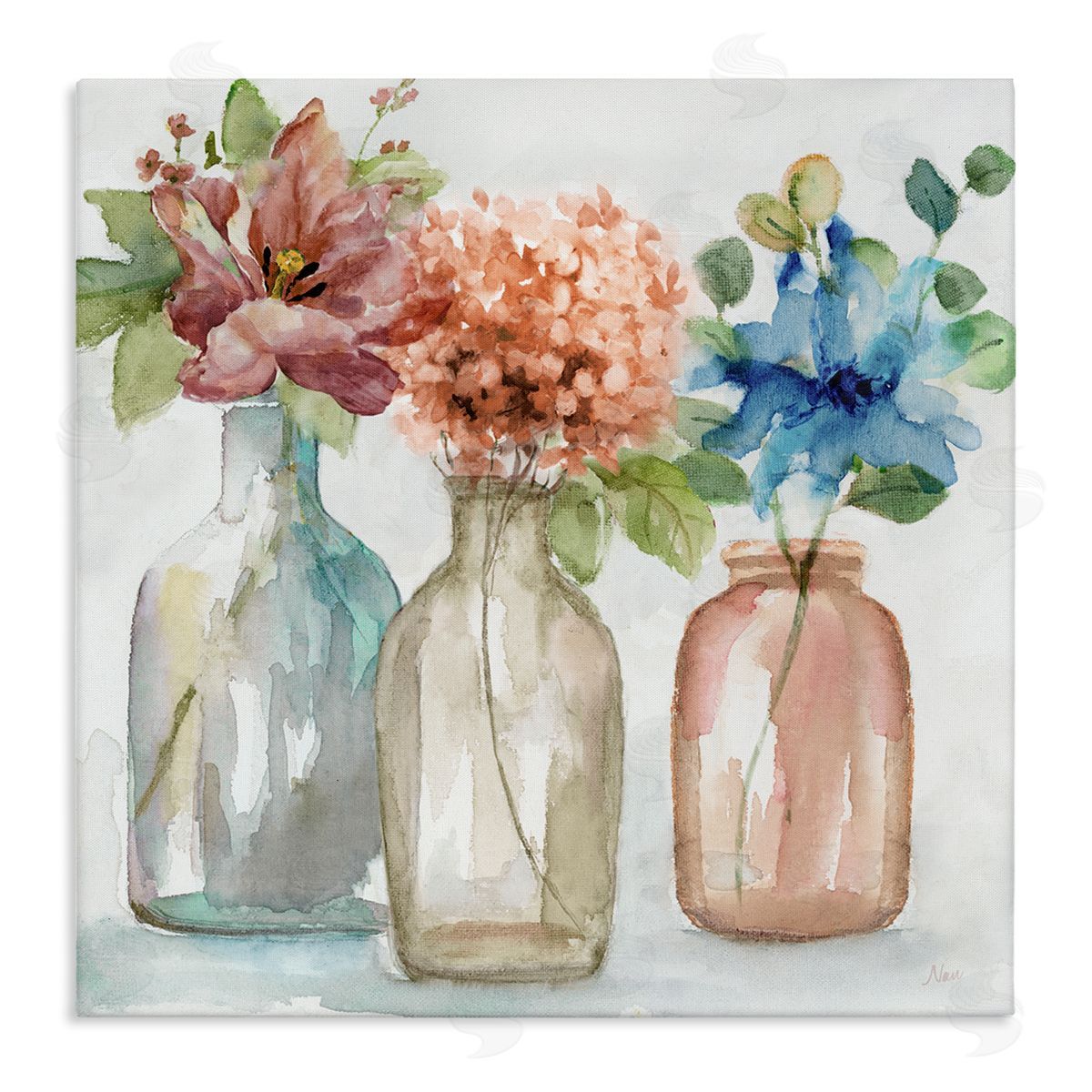 Nan Floral Vase Botanical Arrangement Watercolor Design Stretched Canvas Wall Art Print