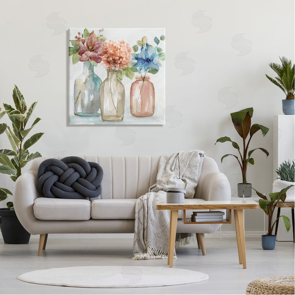 Nan Floral Vase Botanical Arrangement Watercolor Design Canvas Wall Art in Room