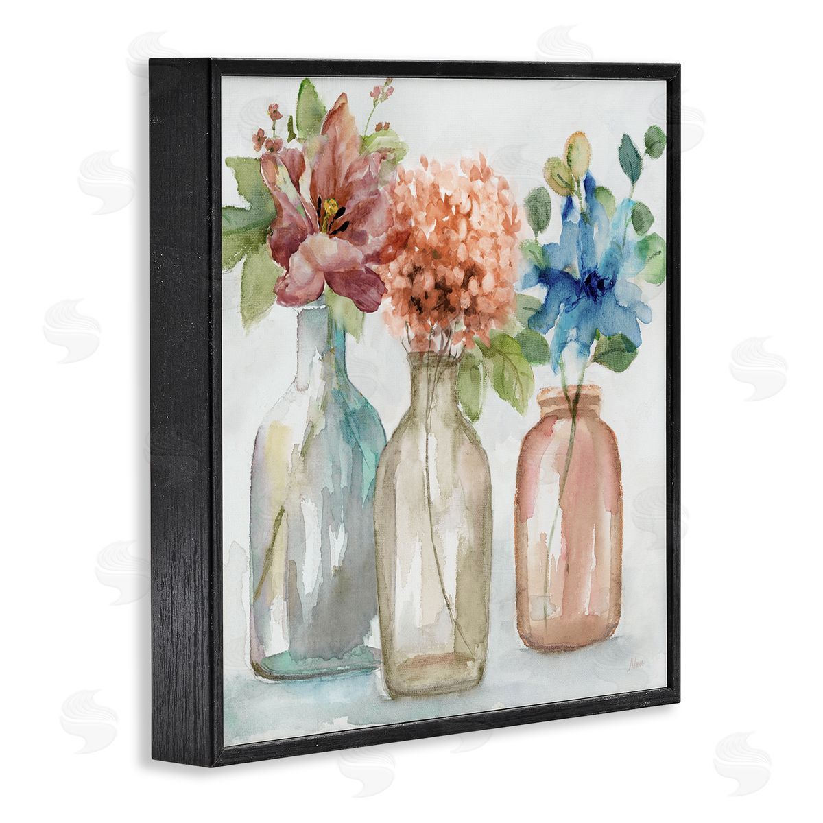 Nan Floral Vase Botanical Arrangement Watercolor Design Black Framed Glicee Wall Art Print