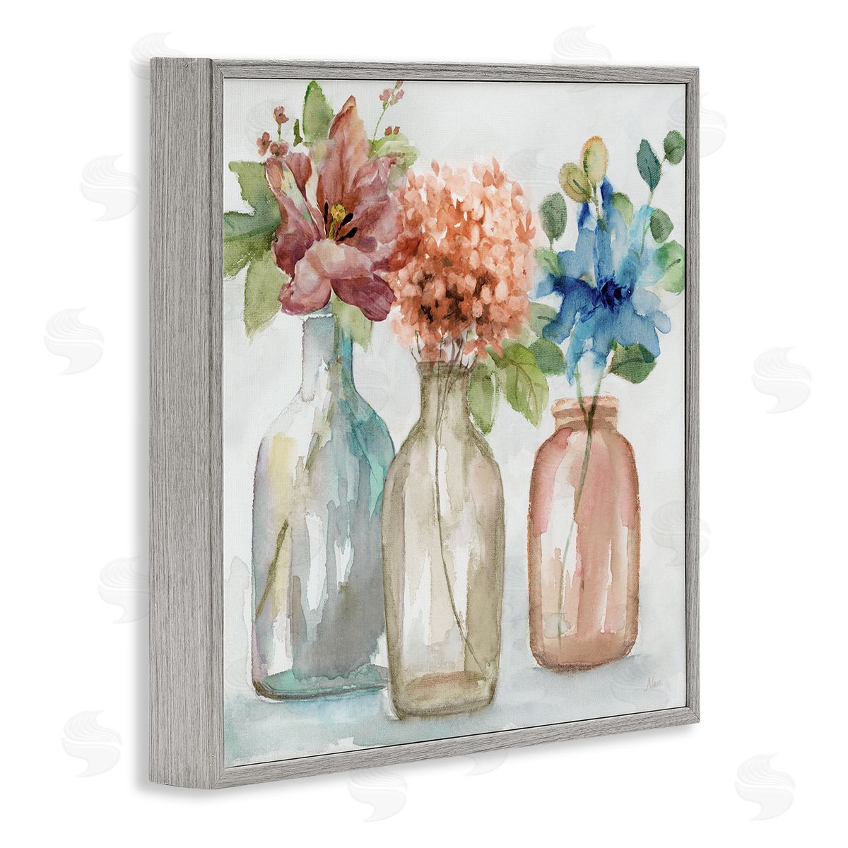 Nan Floral Vase Botanical Arrangement Watercolor Design Gray Framed Glicee Wall Art Print
