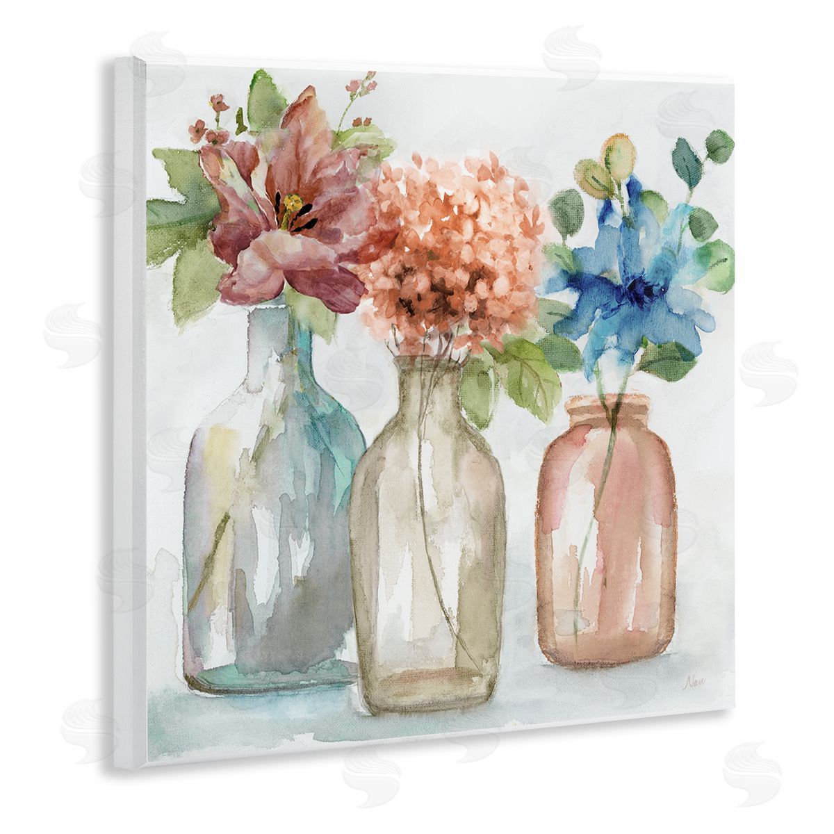 Nan Floral Vase Botanical Arrangement Watercolor Design Wooden Wall Plaque Art Print