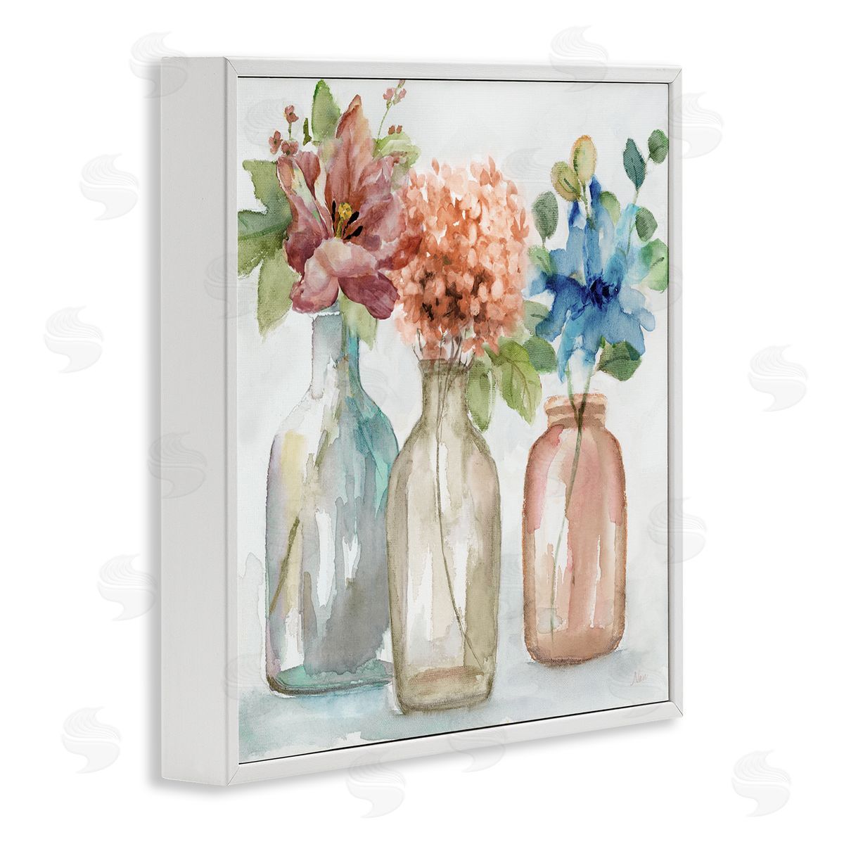 Nan Floral Vase Botanical Arrangement Watercolor Design White Framed Glicee Wall Art Print