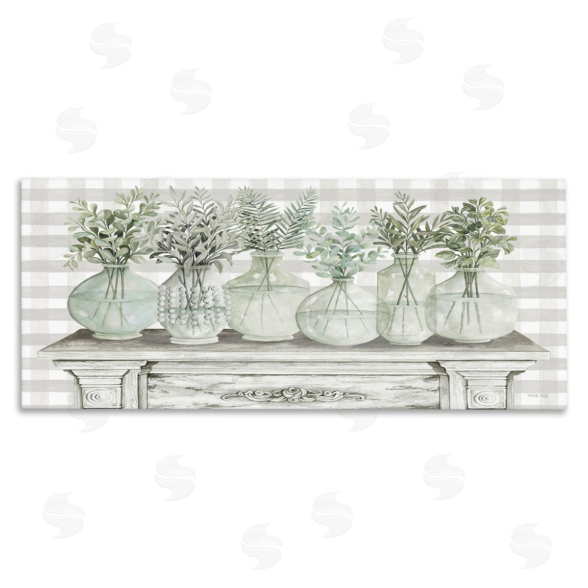 Country Herb Jars on Gingham Canvas Wall Art, Home Decor by Cindy Jacobs