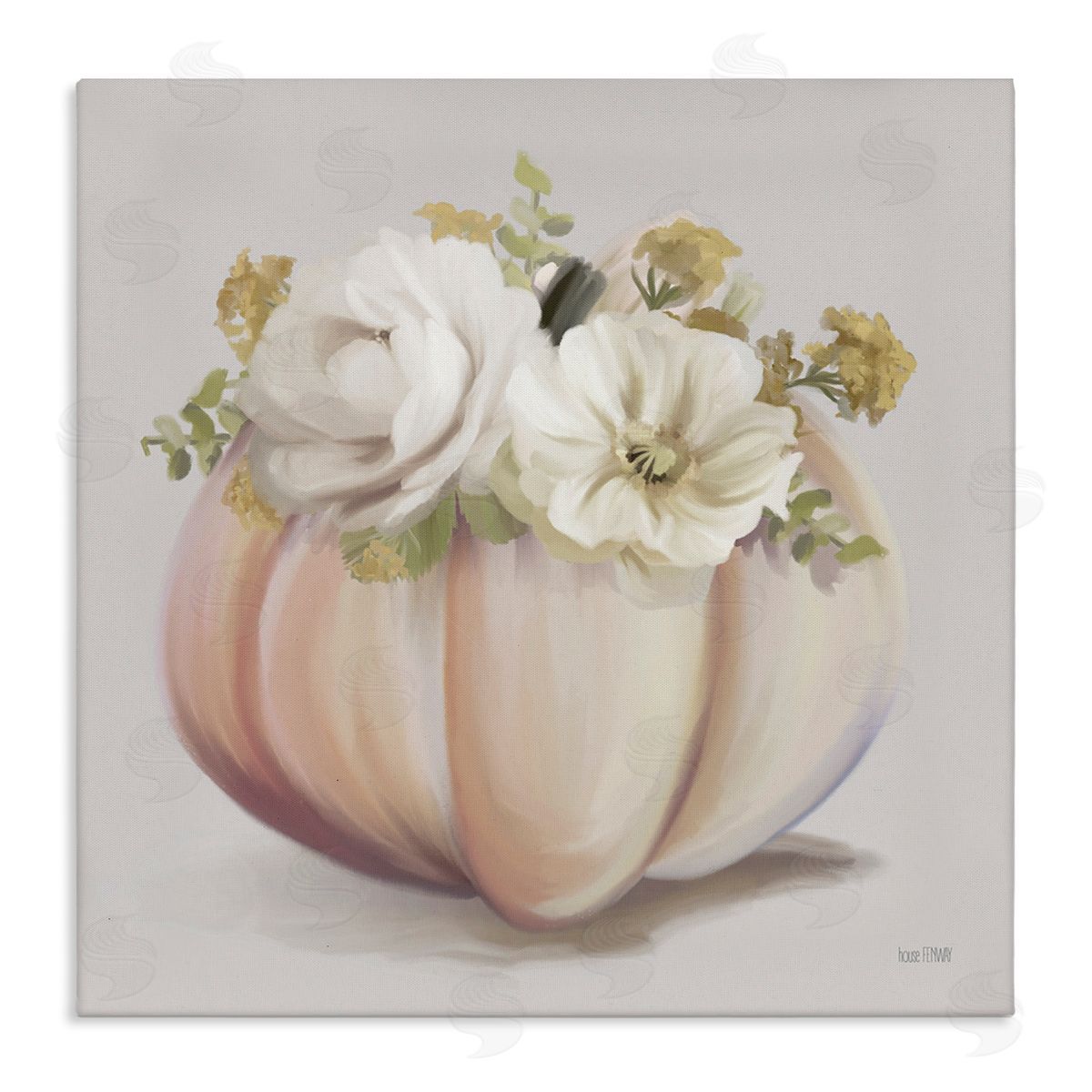 House Fenway Beautiful White Roses Flowers Bouquet Abstract Vase Painting  Stretched Canvas Wall Art Print