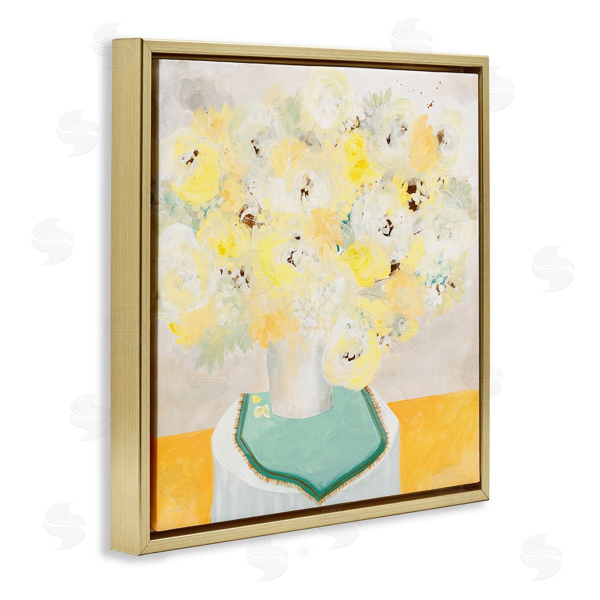 Ruth Fromstein Bright Modern Flower Blossoms Bouquet Collage Painting  Gold Floating Frame Canvas Wall Art Print