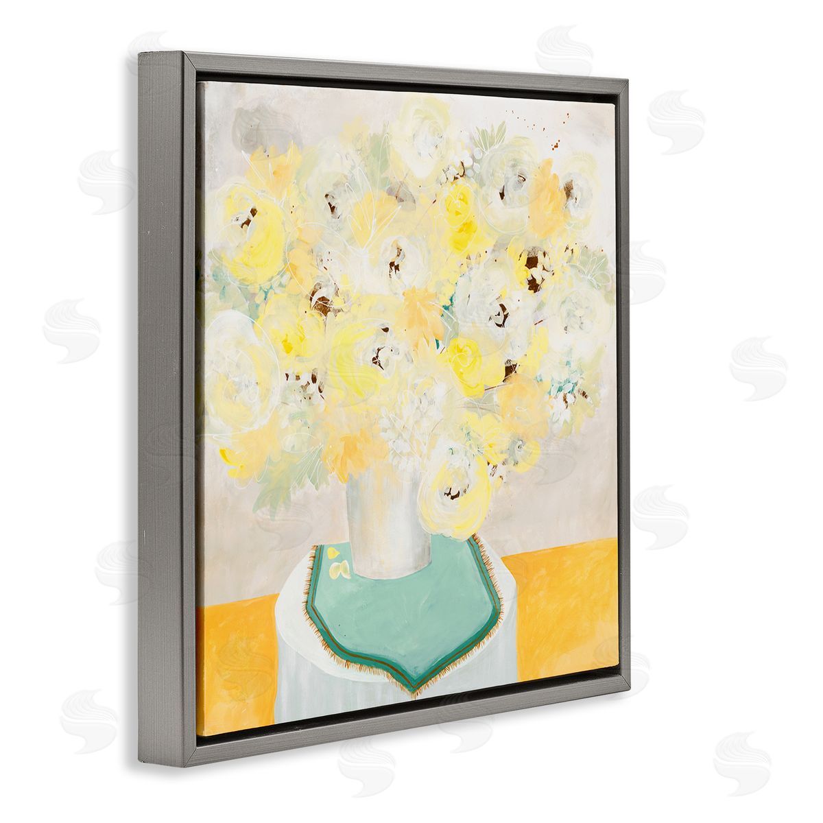 Ruth Fromstein Bright Modern Flower Blossoms Bouquet Collage Painting  Gray Floating Frame Canvas Wall Art Print