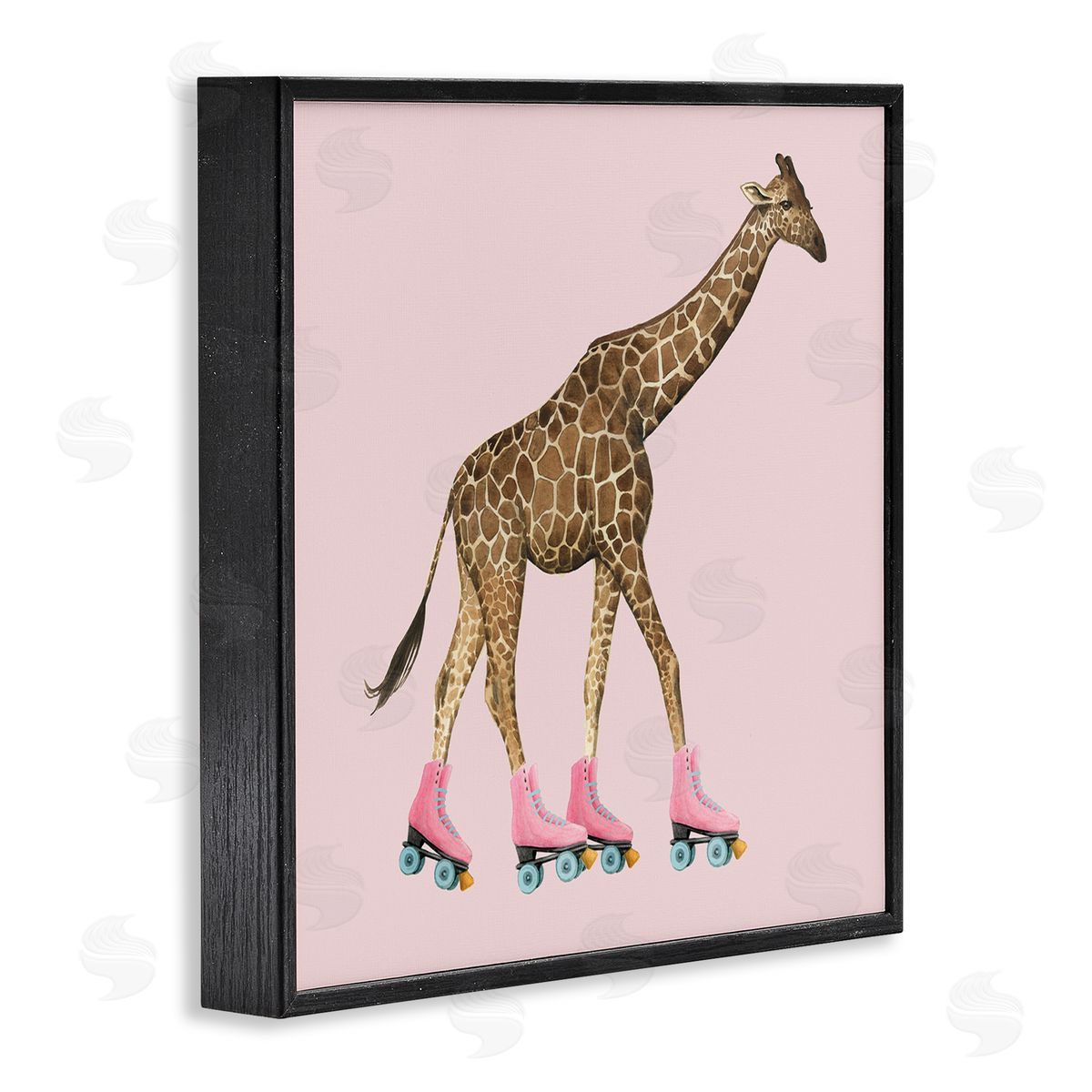 Grace Popp Funny Giraffe Wearing Roller skates Cute Pink Design Black Framed Glicee Wall Art Print