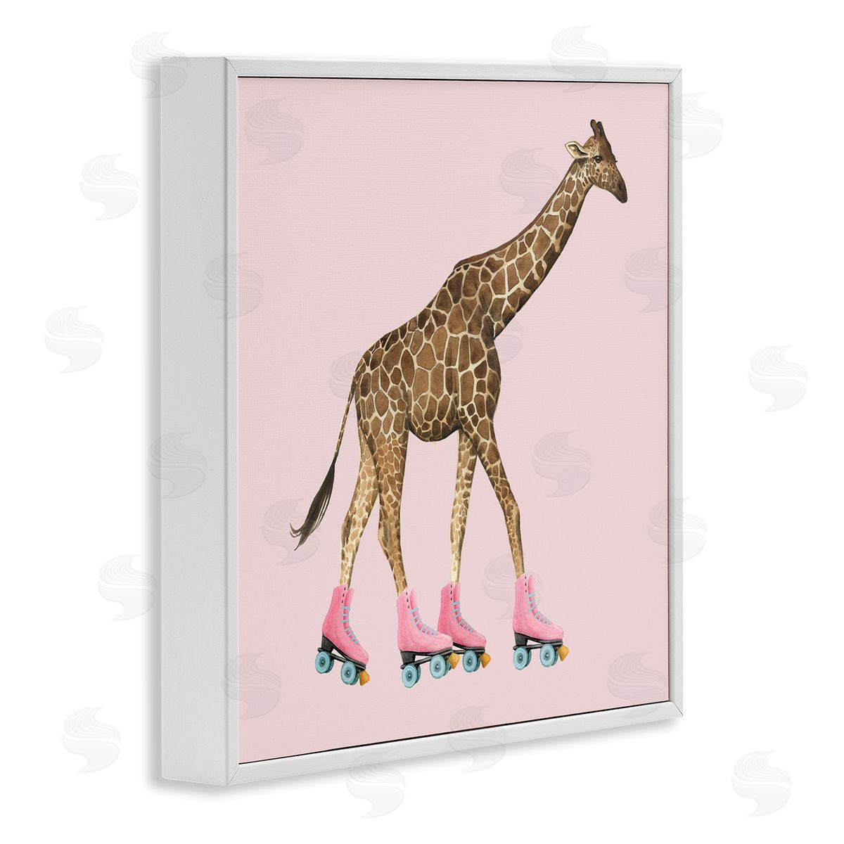 Grace Popp Funny Giraffe Wearing Roller skates Cute Pink Design White Framed Glicee Wall Art Print