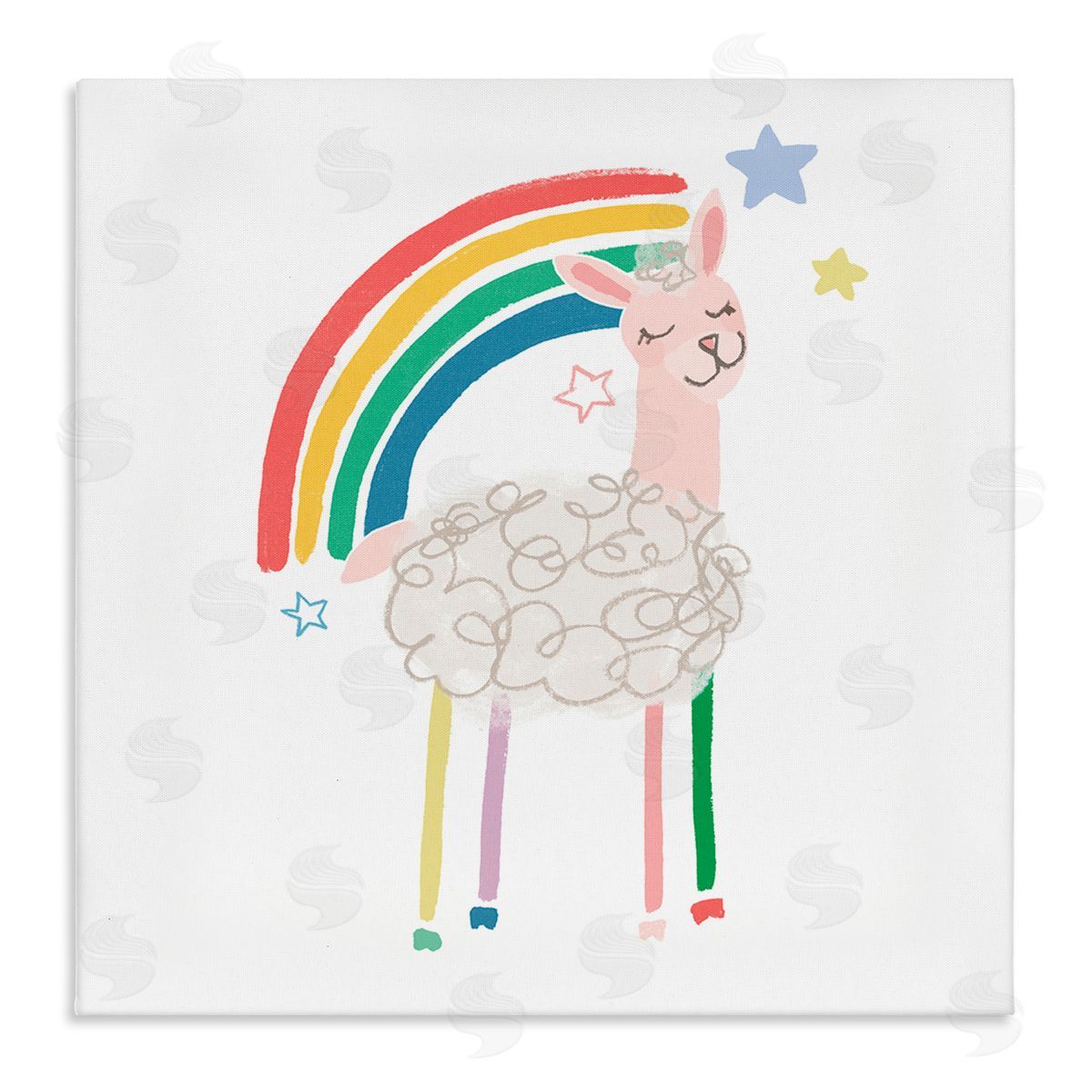 June Erica Vess Precious Sheep Rainbow Stars Minimal Design  Stretched Canvas Wall Art Print