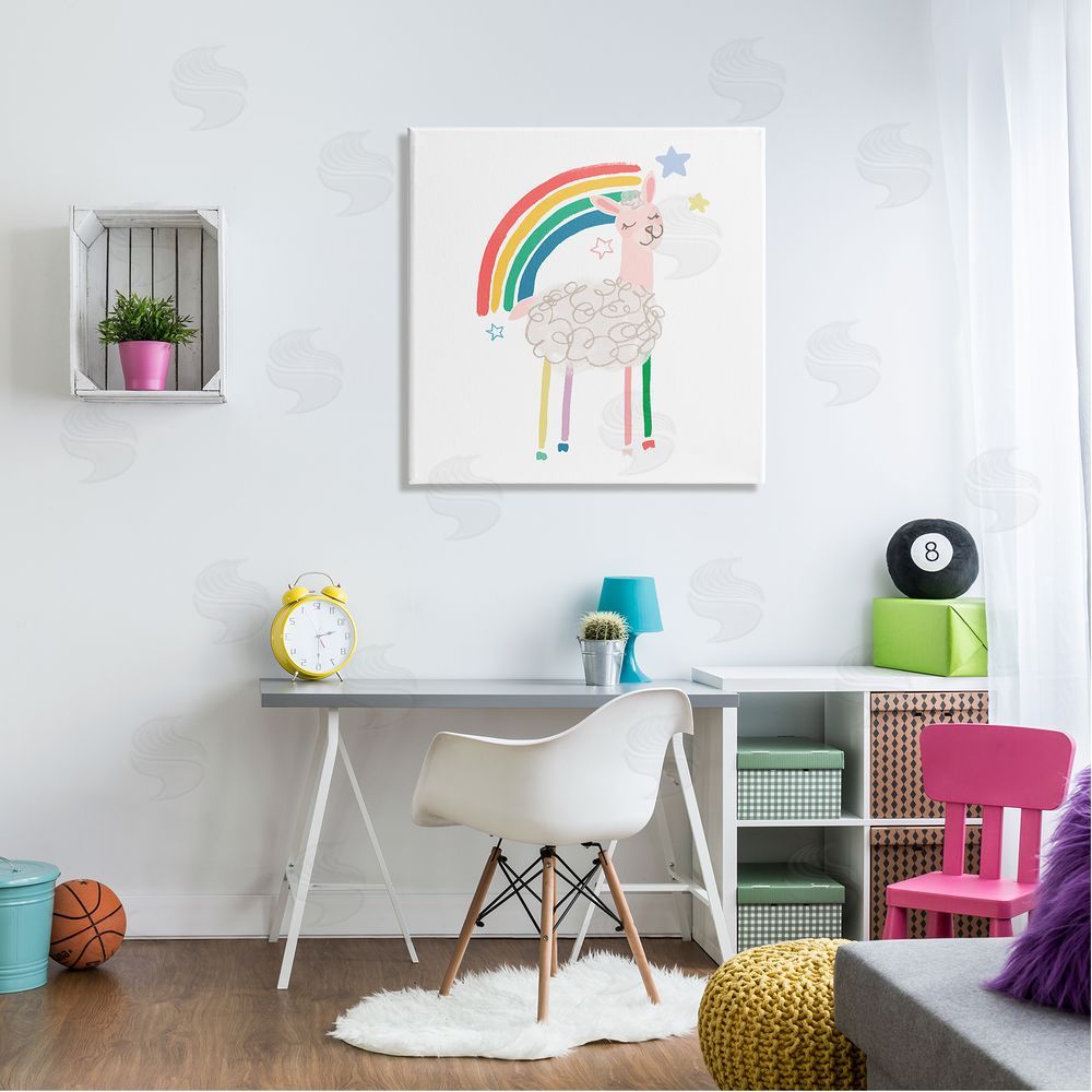 June Erica Vess Precious Sheep Rainbow Stars Minimal Design  Canvas Wall Art in Room