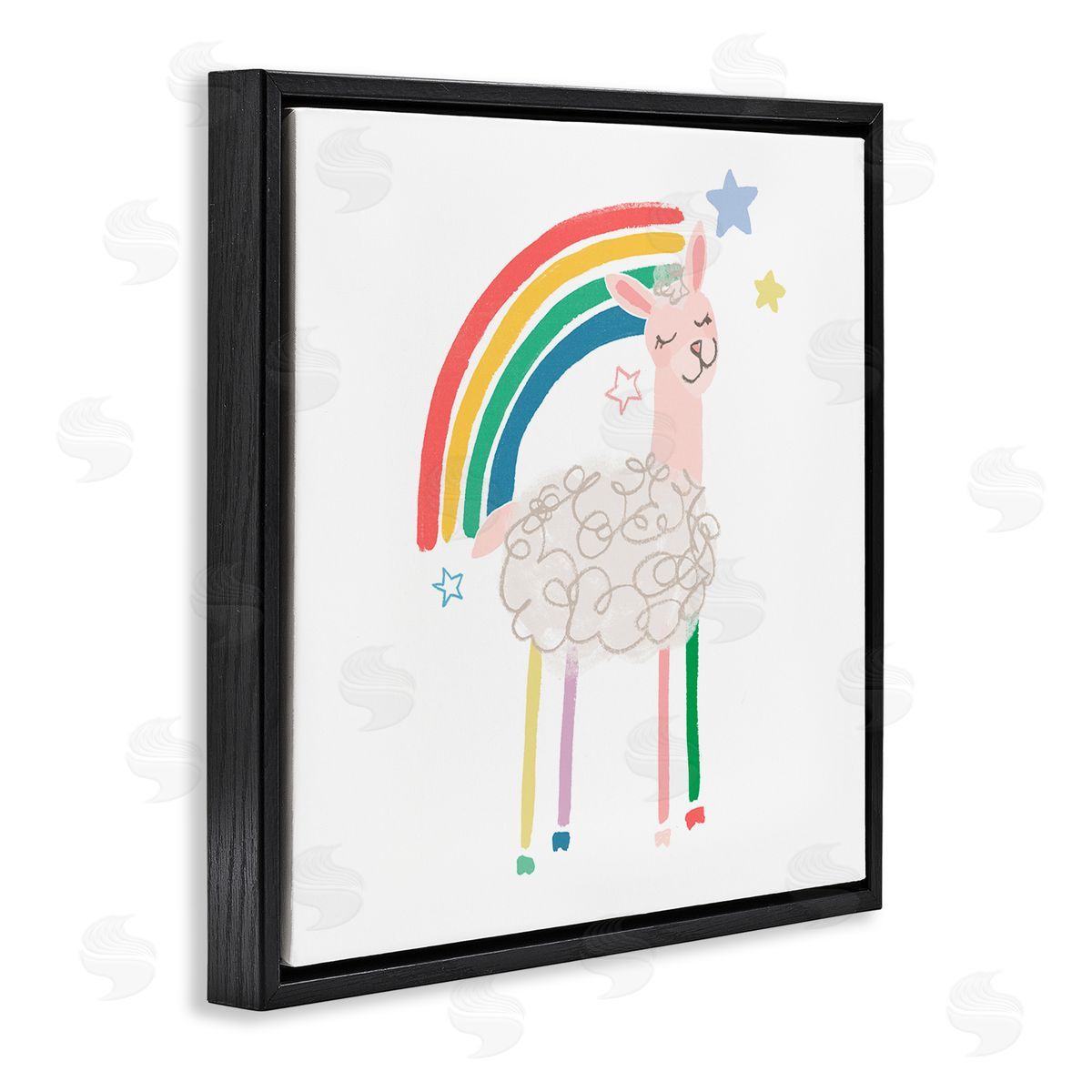 June Erica Vess Precious Sheep Rainbow Stars Minimal Design  Black Floating Frame Canvas Wall Art Print