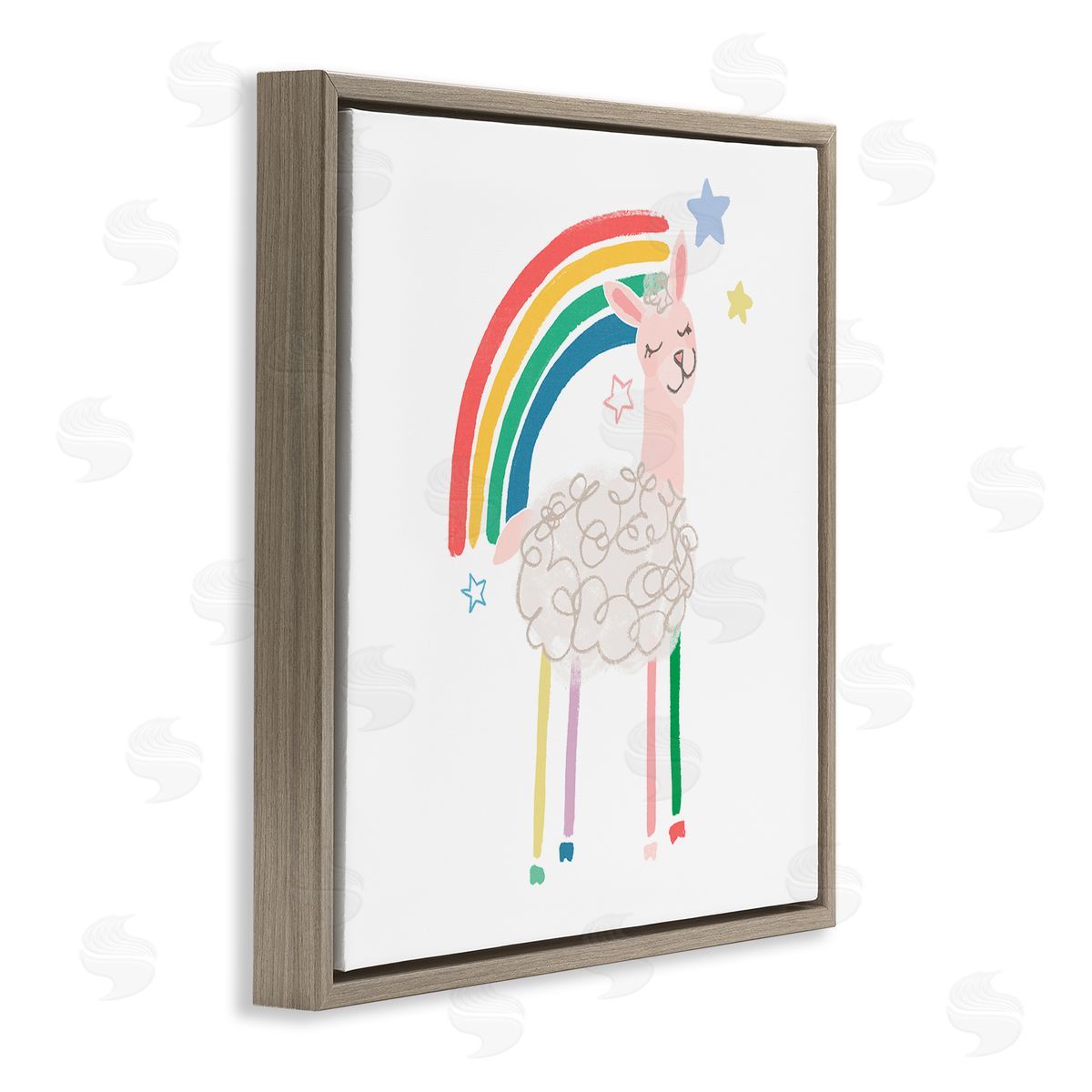 June Erica Vess Precious Sheep Rainbow Stars Minimal Design  Brown Floating Frame Canvas Wall Art Print