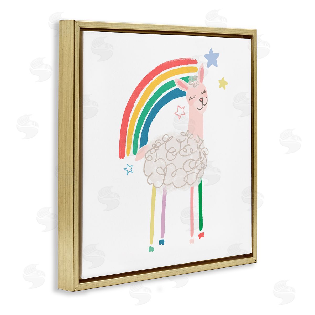 June Erica Vess Precious Sheep Rainbow Stars Minimal Design  Gold Floating Frame Canvas Wall Art Print
