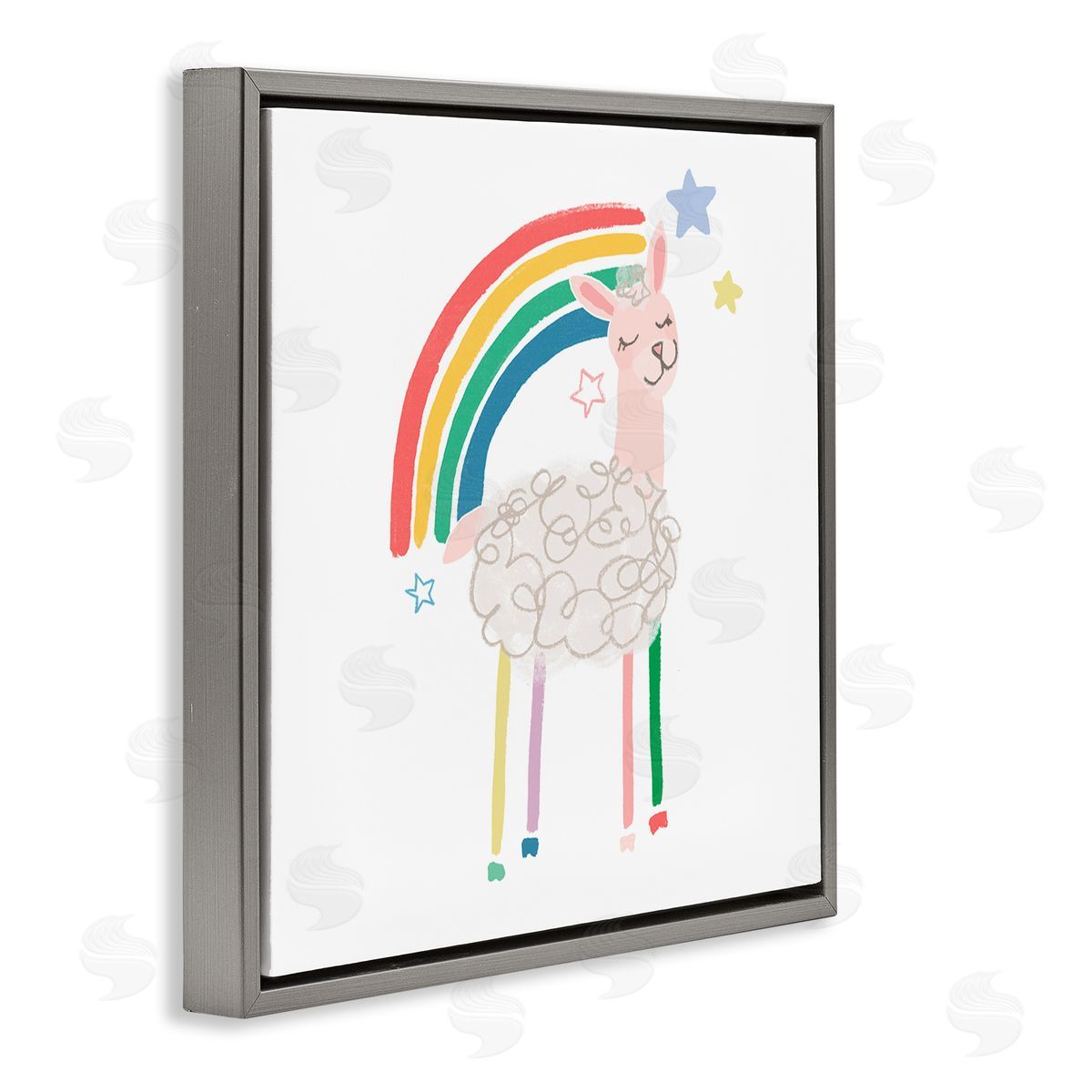 June Erica Vess Precious Sheep Rainbow Stars Minimal Design  Gray Floating Frame Canvas Wall Art Print