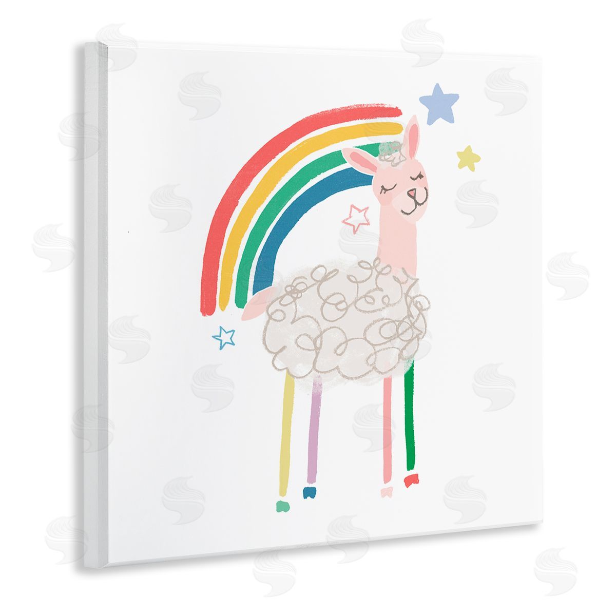 June Erica Vess Precious Sheep Rainbow Stars Minimal Design  Wooden Wall Plaque Art Print