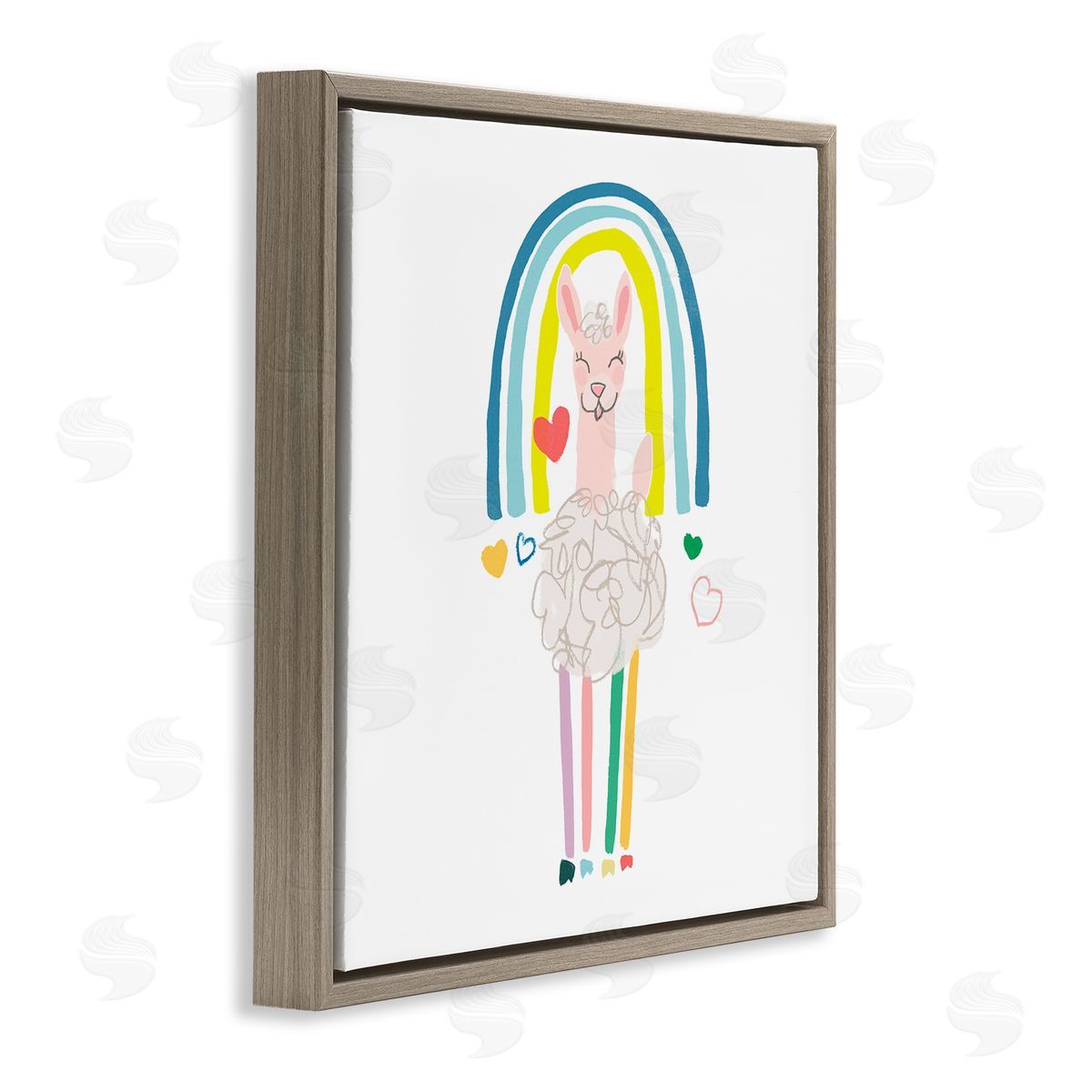 June Erica Vess Cute Smiling Sheep Rainbow Hearts Design Brown Floating Frame Canvas Wall Art Print