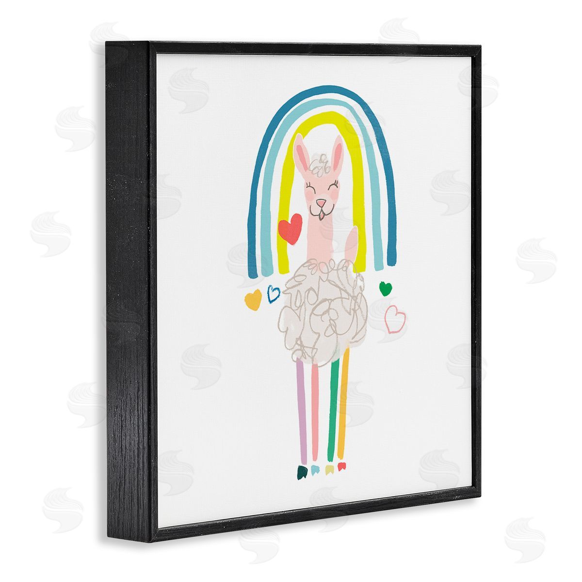 June Erica Vess Cute Smiling Sheep Rainbow Hearts Design Black Framed Glicee Wall Art Print