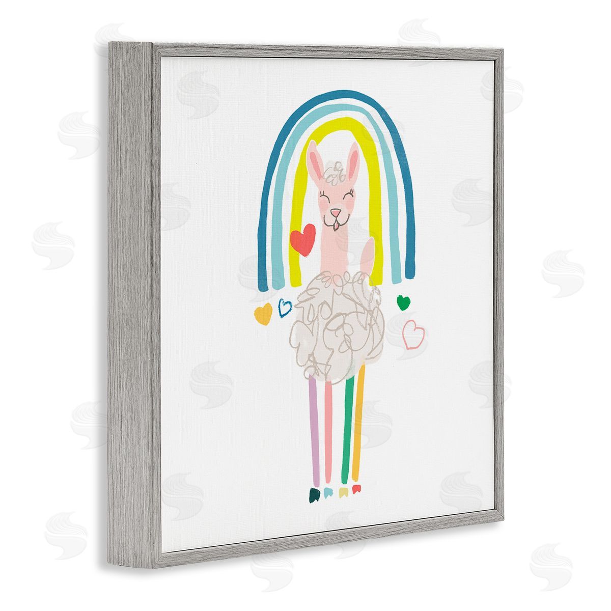 June Erica Vess Cute Smiling Sheep Rainbow Hearts Design Gray Framed Glicee Wall Art Print