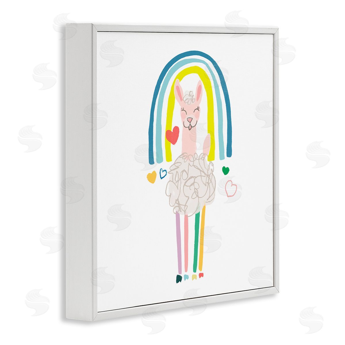 June Erica Vess Cute Smiling Sheep Rainbow Hearts Design White Framed Glicee Wall Art Print