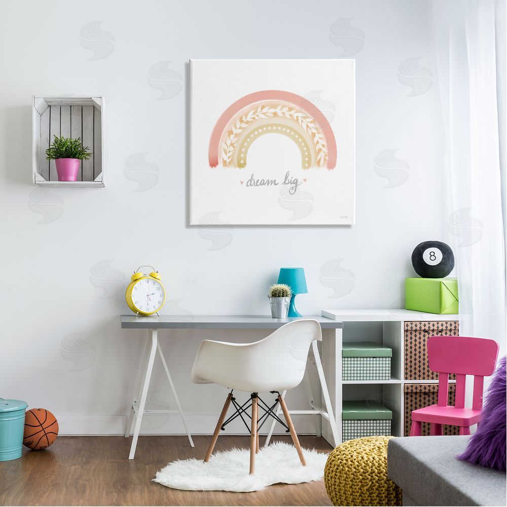 House Fenway Lovely Pink Rainbow Botanical Dream Big Quote Canvas Wall Art in Room