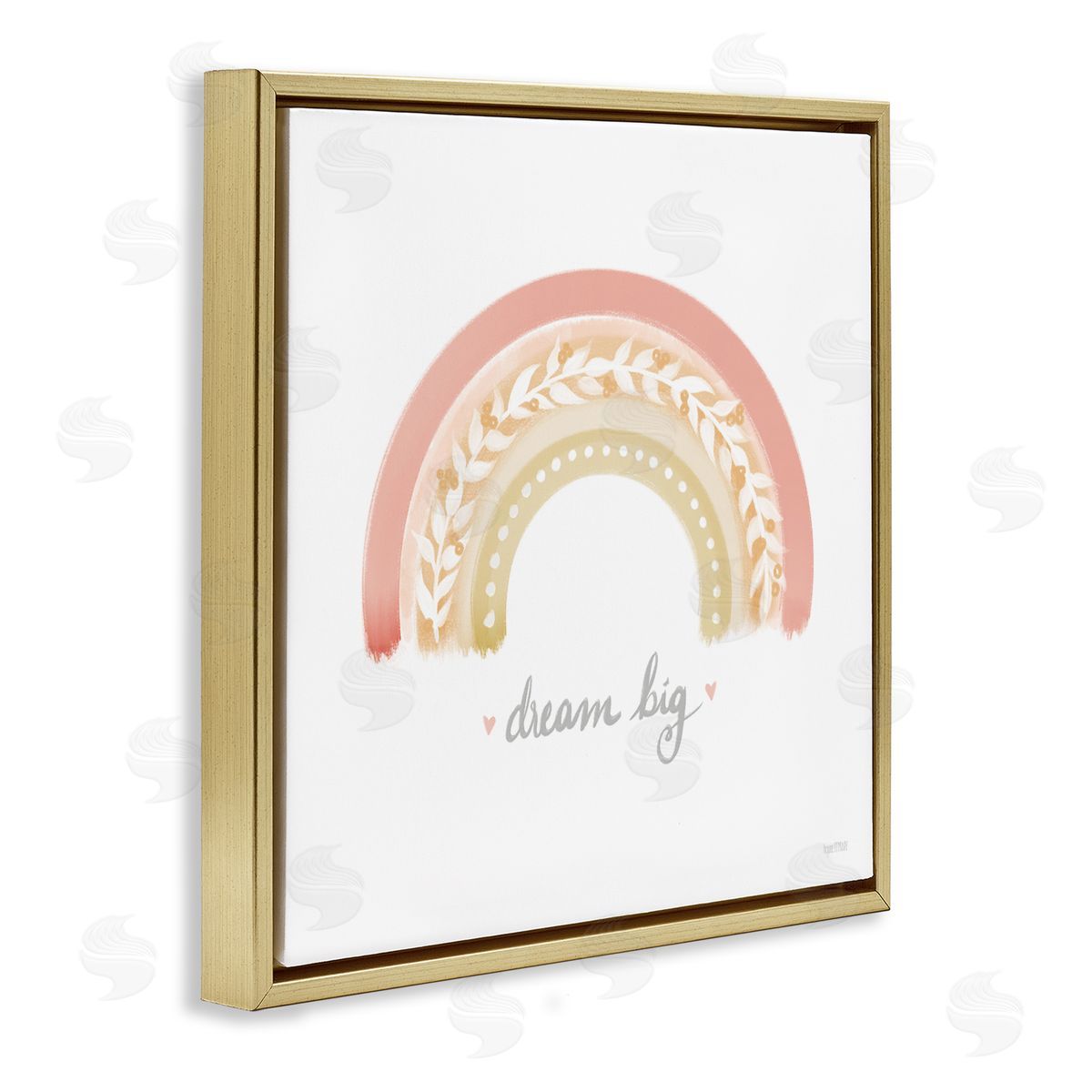 House Fenway Lovely Pink Rainbow Botanical Dream Big Quote Gold Floating Frame Canvas Wall Art Print