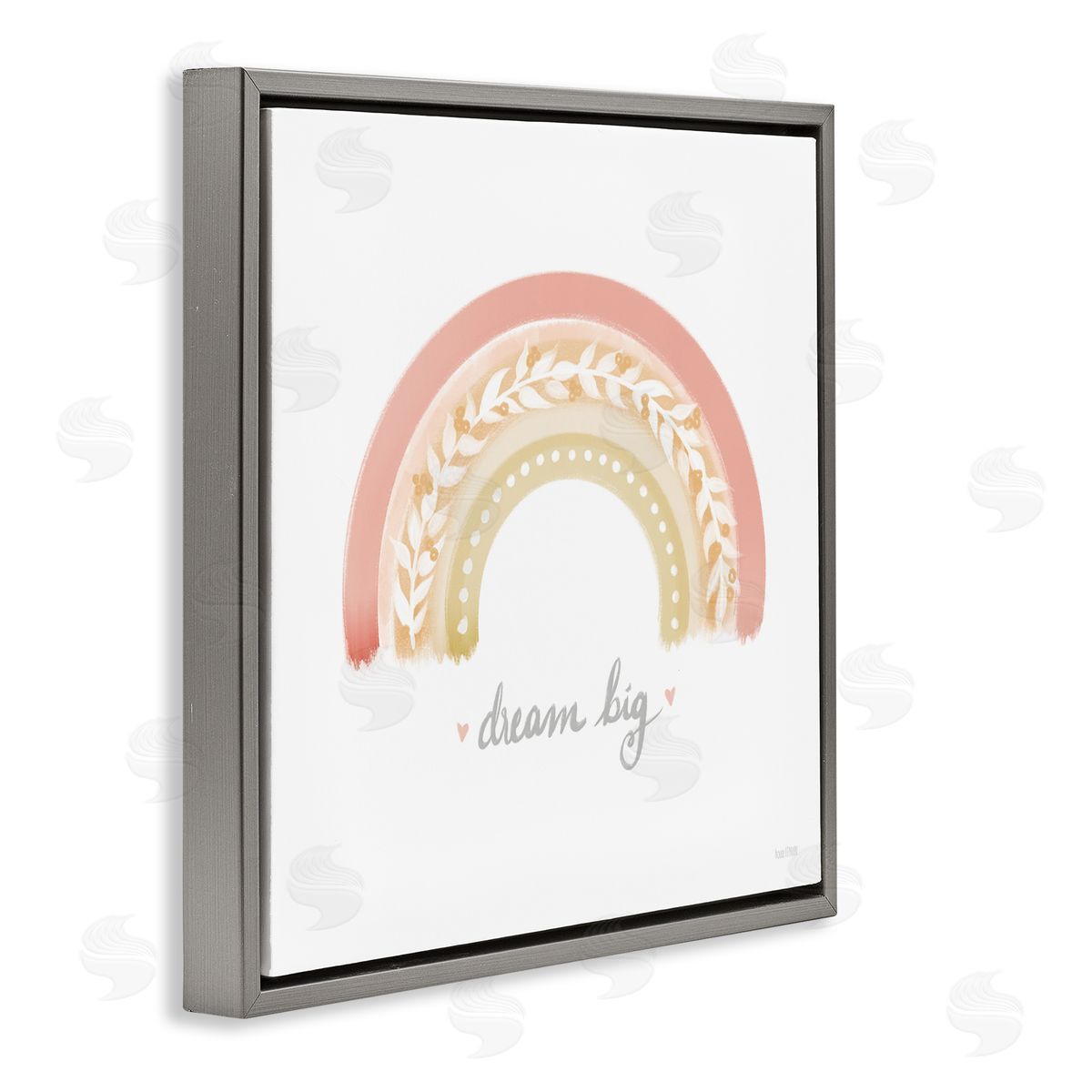 House Fenway Lovely Pink Rainbow Botanical Dream Big Quote Gray Floating Frame Canvas Wall Art Print