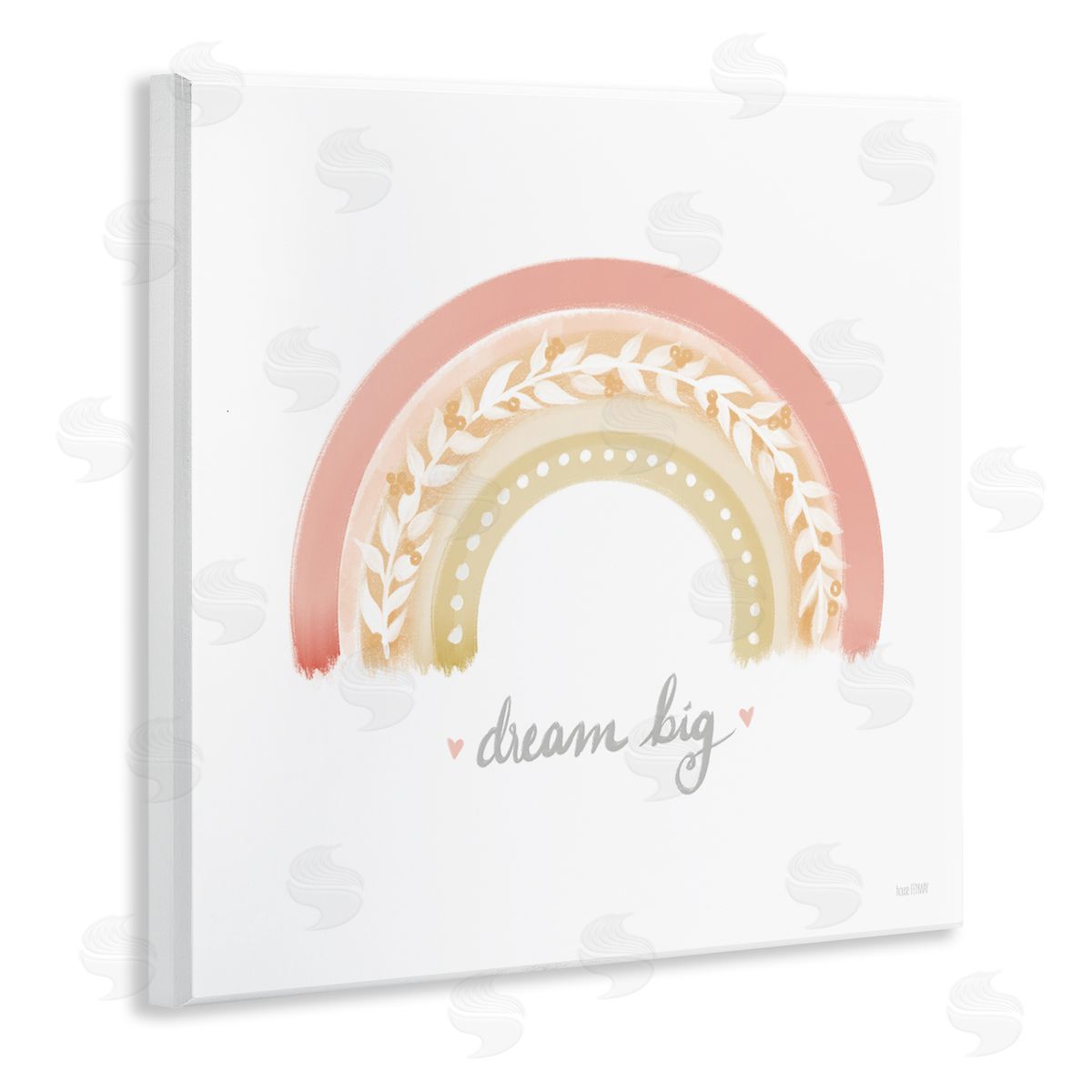 House Fenway Lovely Pink Rainbow Botanical Dream Big Quote Wooden Wall Plaque Art Print