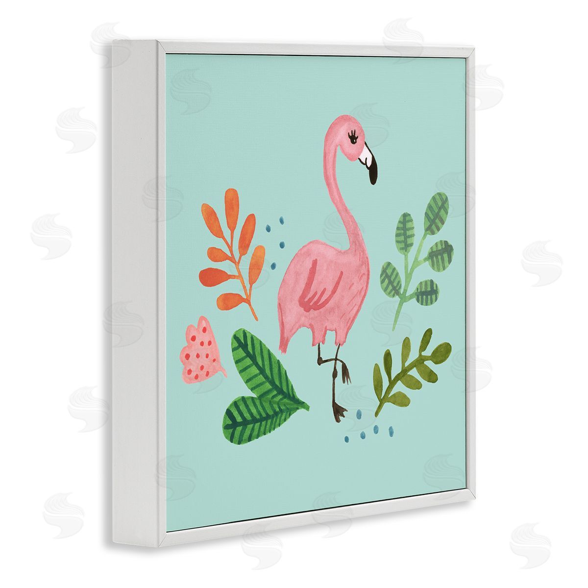 Heather Strianese Pink Flamingo Botanical Border Illustration Design  White Framed Glicee Wall Art Print