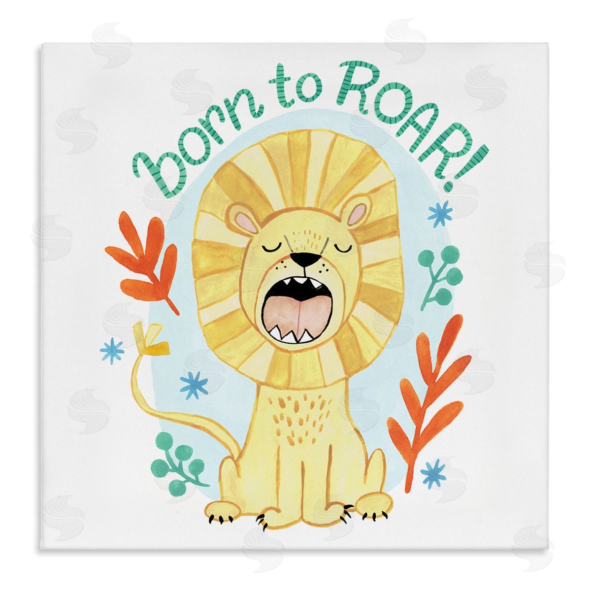 Heather Strianese Born To Roar Saying Yellow Lion Simple Botanicals Stretched Canvas Wall Art Print