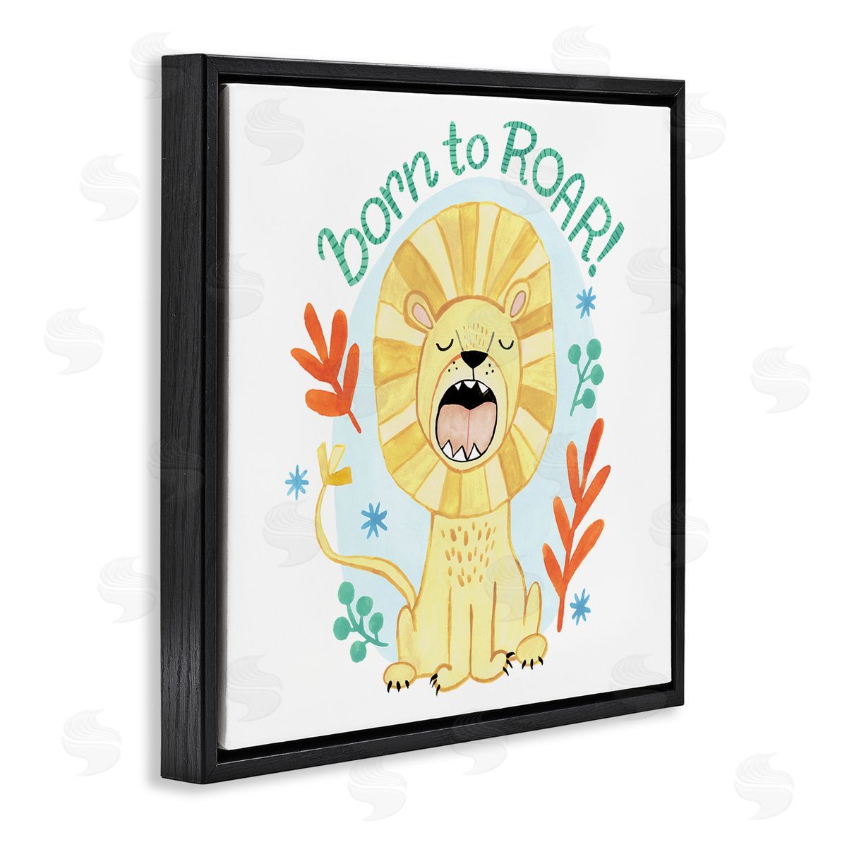 Heather Strianese Born To Roar Saying Yellow Lion Simple Botanicals Black Floating Frame Canvas Wall Art Print