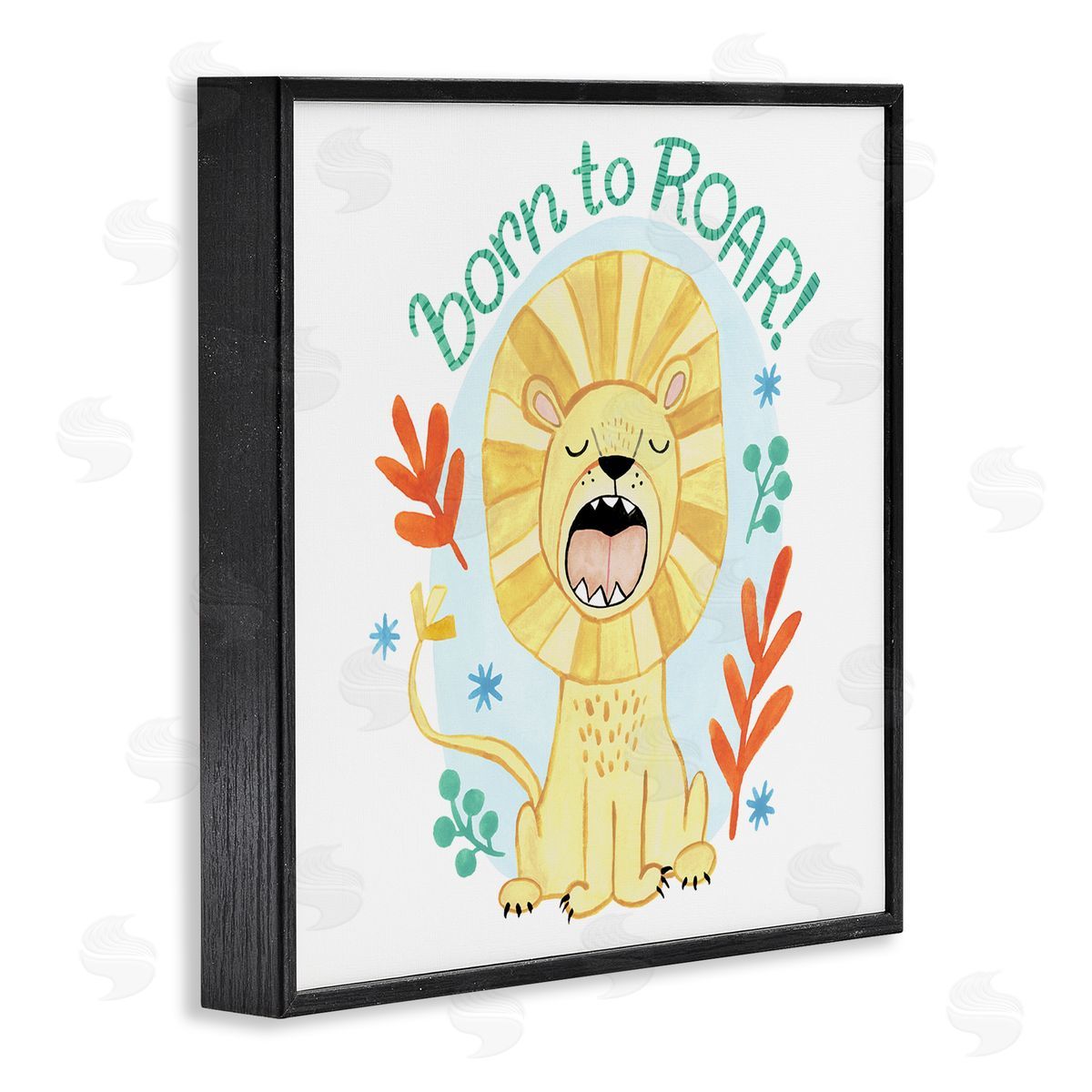 Heather Strianese Born To Roar Saying Yellow Lion Simple Botanicals Black Framed Glicee Wall Art Print