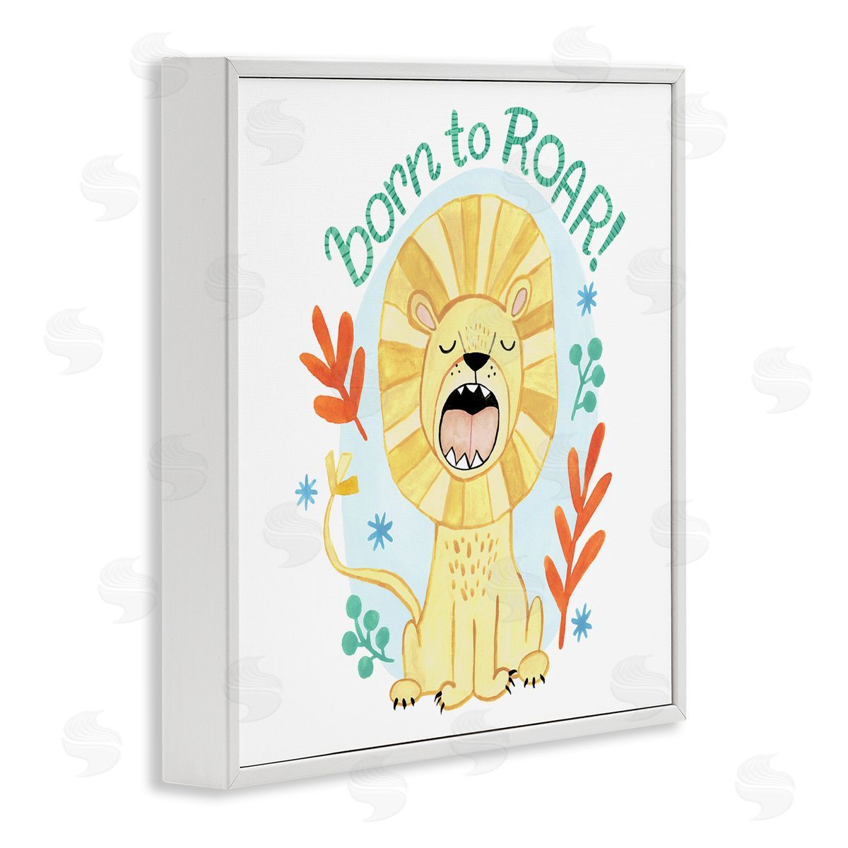 Heather Strianese Born To Roar Saying Yellow Lion Simple Botanicals White Framed Glicee Wall Art Print