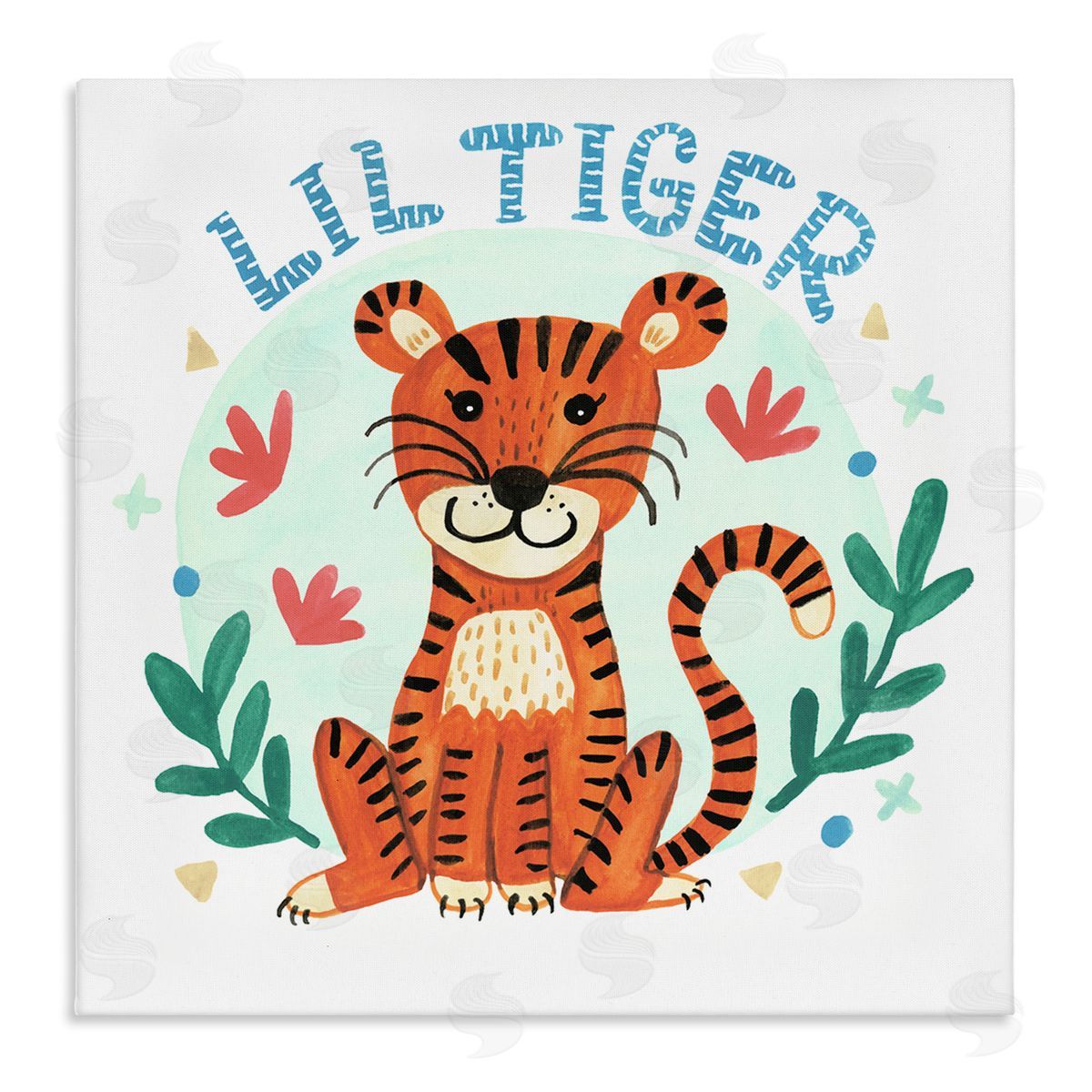 Heather Strianese Lil Tiger Text Whimsical Simple Botanicals Stretched Canvas Wall Art Print