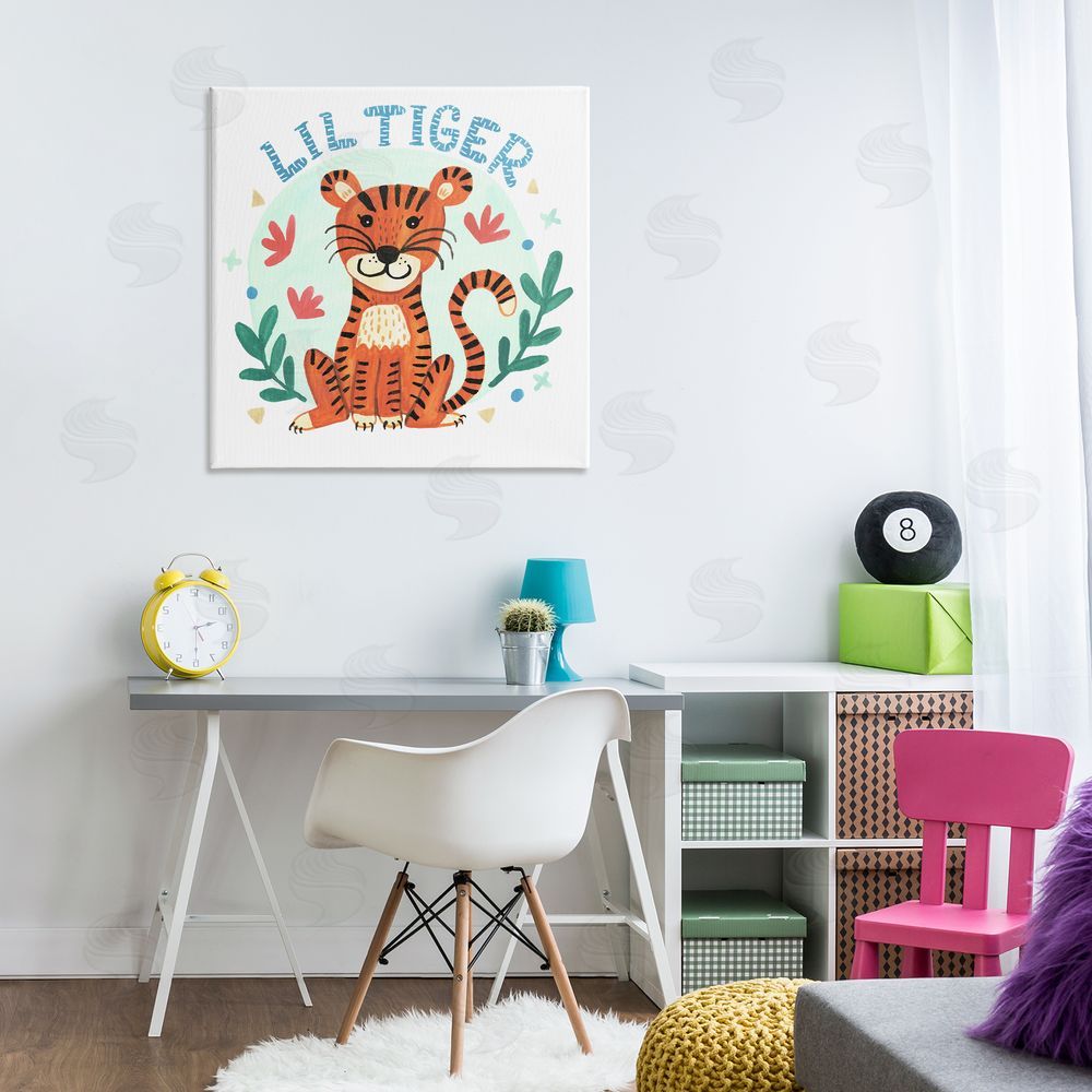 Heather Strianese Lil Tiger Text Whimsical Simple Botanicals Canvas Wall Art in Room