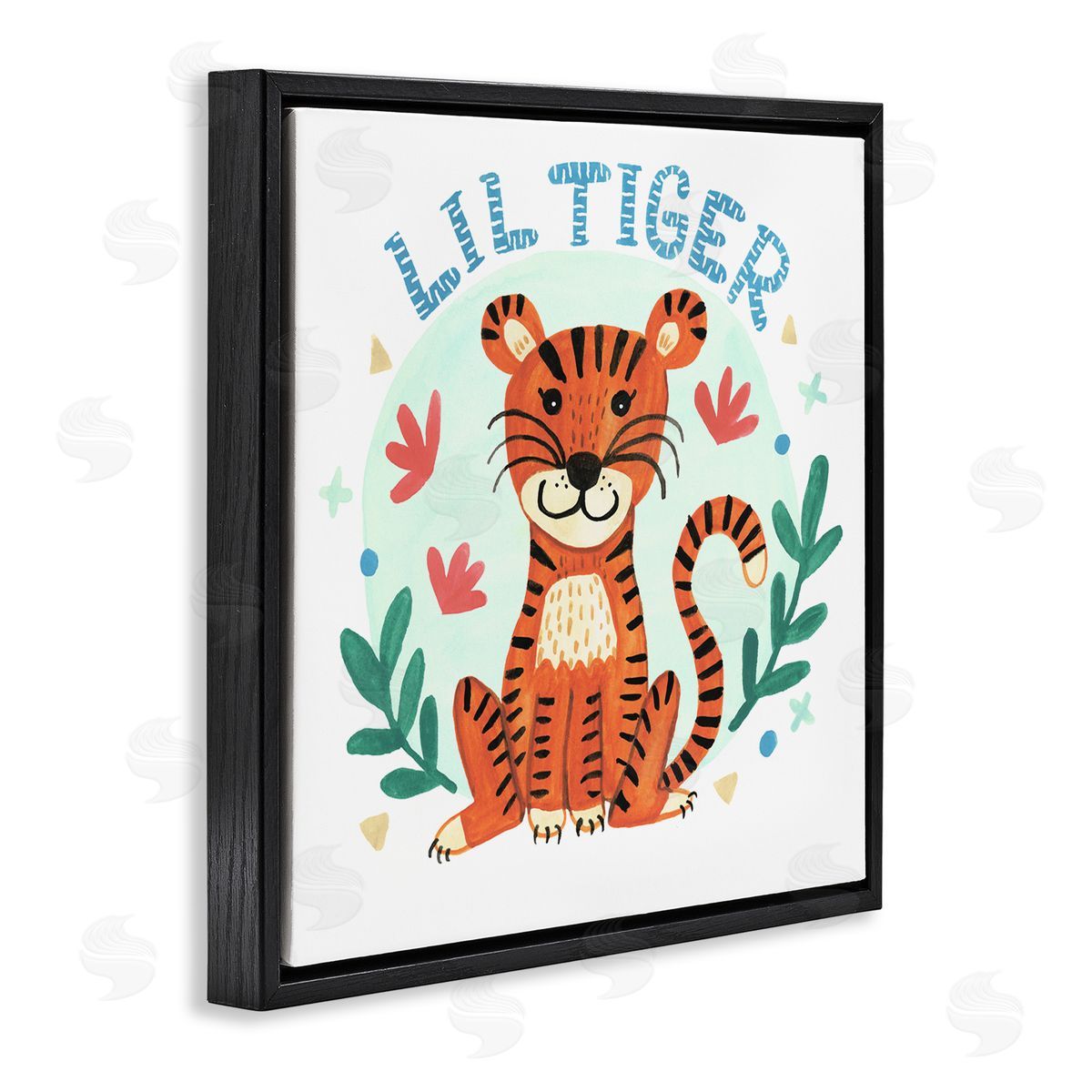 Heather Strianese Lil Tiger Text Whimsical Simple Botanicals Black Floating Frame Canvas Wall Art Print