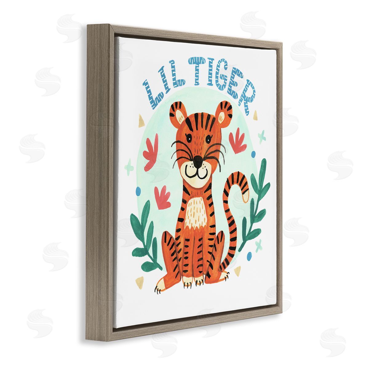 Heather Strianese Lil Tiger Text Whimsical Simple Botanicals Brown Floating Frame Canvas Wall Art Print