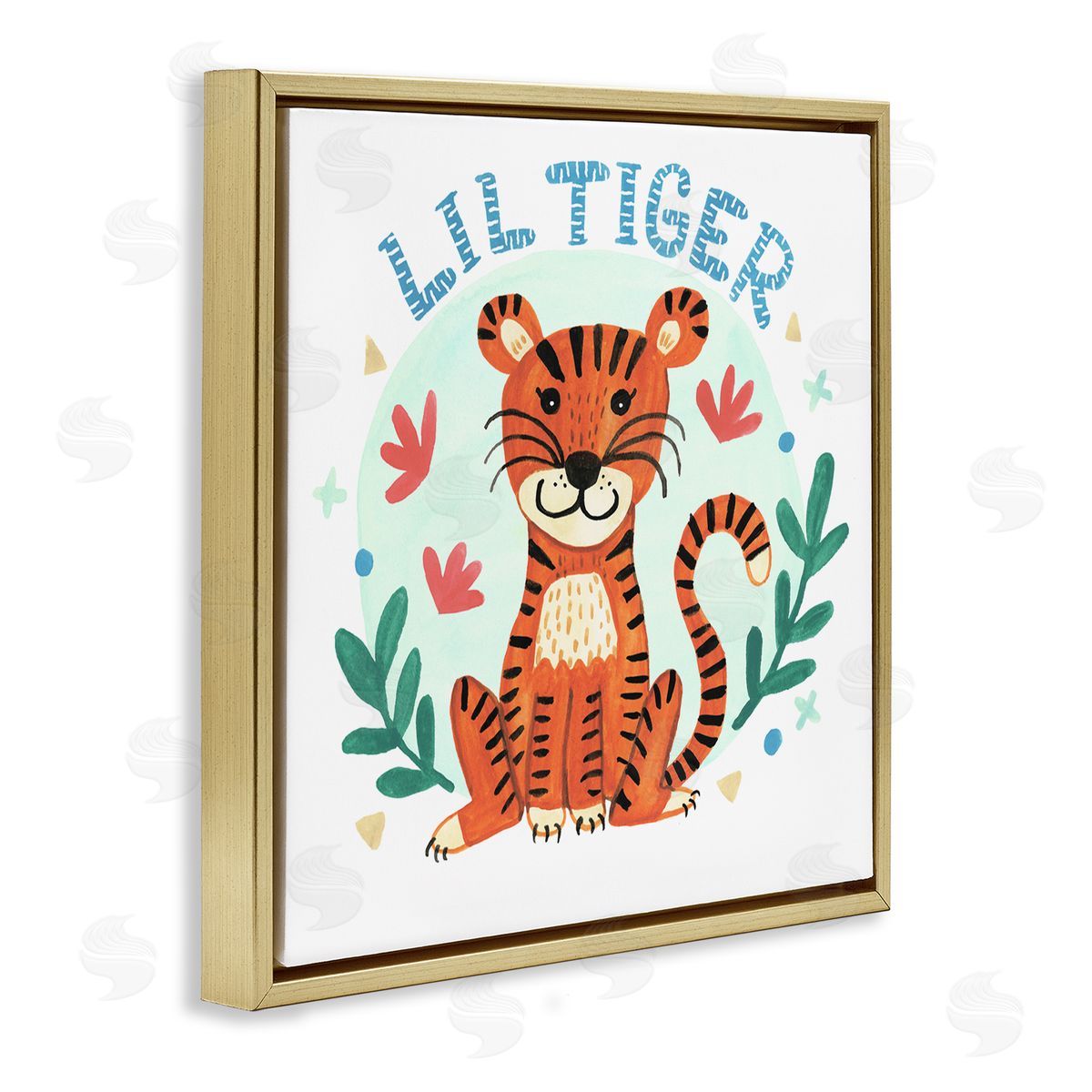 Heather Strianese Lil Tiger Text Whimsical Simple Botanicals Gold Floating Frame Canvas Wall Art Print