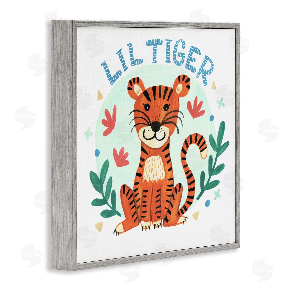 Heather Strianese Lil Tiger Text Whimsical Simple Botanicals Gray Framed Glicee Wall Art Print