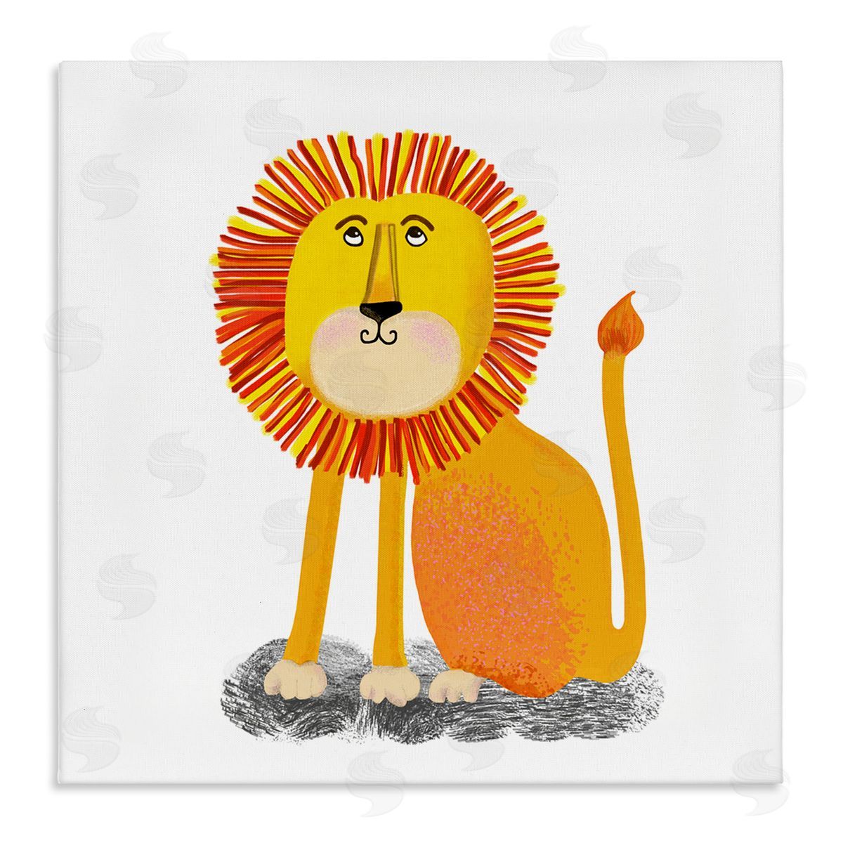 Lynnda Rakos Playful Smiling Lion Sitting Quirky Orange Mane  Stretched Canvas Wall Art Print